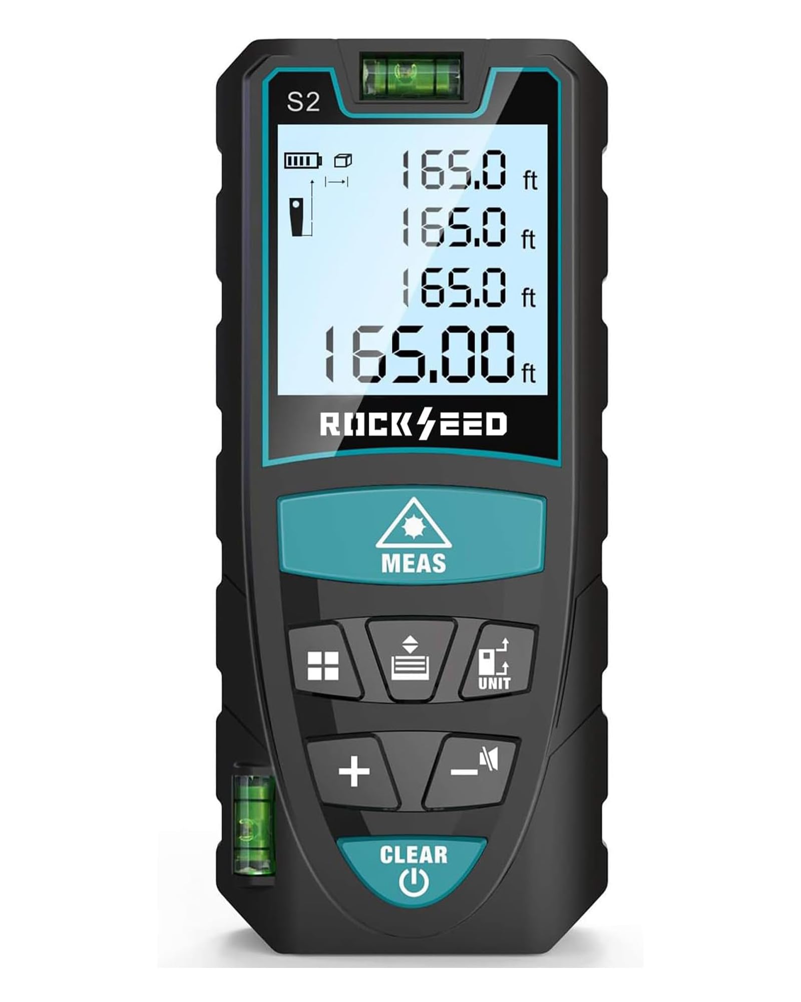 ALLESMe اندازه گیر لیزری ، 50M / 165ft اندازه گیری دیجیتال فاصله لیزری با 2 سطح حبابی ، M / In / Ft واحد تغییر نور پس زمینه LCD و حالت پایتاگور، اندازه گیری فاصله ، مساحت و حجم