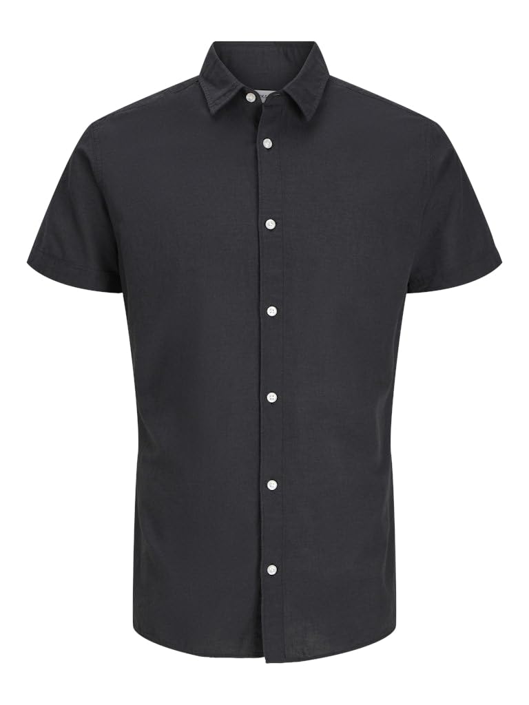 پیراهن JACK & JONES مردانه مدل JJEBREEZE با ترکیب پارچه لینن، سایز کوتاه، رنگ مشکی