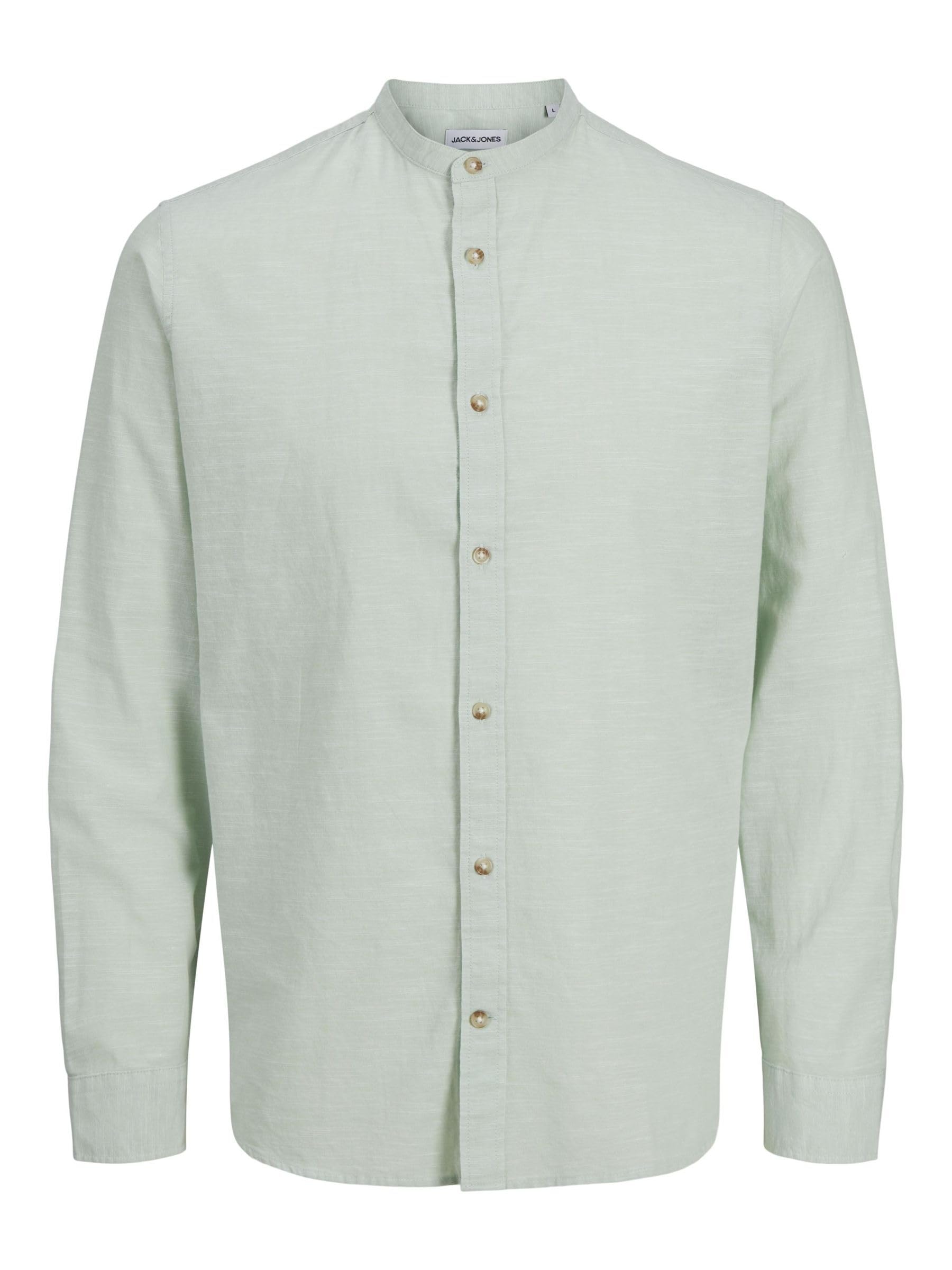 پیراهن باند تابستانی مردانه JACK & JONES مدل JJESUMMER LS SN، سایز L، رنگ سبز یخی - Iceberg Green