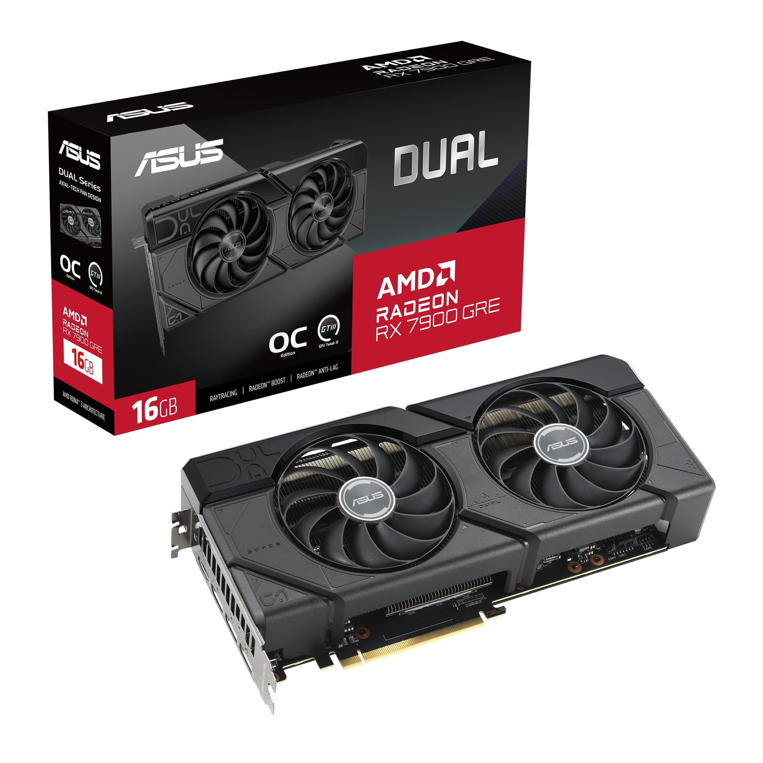 ASUS Dual Radeon RX 7900 GRE OC Edition 16GB GDDR6 (AMD RDNA 3، PCIe 4.0، HDMI 2.1، DisplayPort 2.1) دو فن RX7900GRE|16G