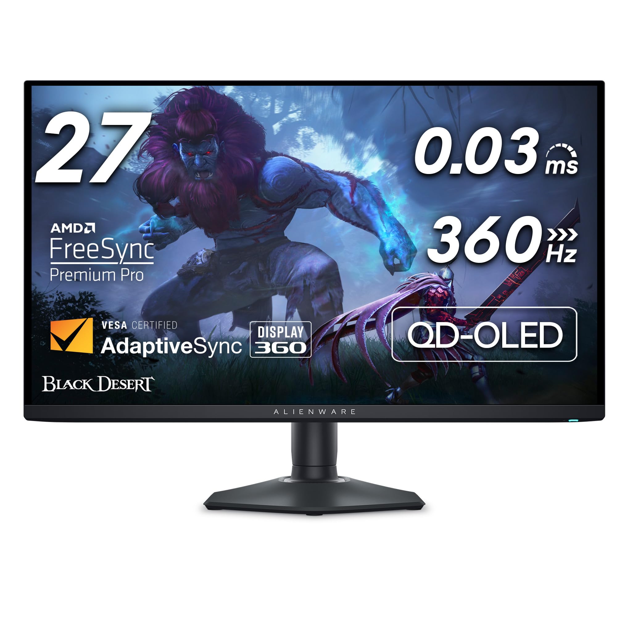مانیتور بازی Alienware AW2725DF OLED - صفحه نمایش 26.7 اینچی Quantom-Dot WQHD (2560x1440) با فرکانس 360Hz و زمان پاسخ‌دهی 0.03 میلی‌ثانیه، AMD FreeSync Premium Pro، پورت‌های HDMI/DP/USB 3.2 نسل اول، امکان تنظیم ارتفاع/انحراف/چرخش/پیچش - رنگ مشکی