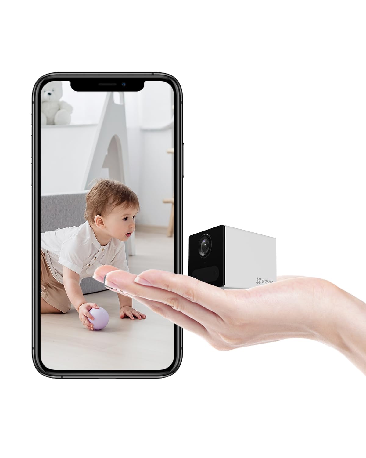 دوربین امنیتی EZVIZ CB2 با باتری، دوربین WiFi 1080p، دوربین کوچک با تشخیص هوشمند حرکت انسان، گفتگو دو طرفه با پایه مغناطیسی، دید در شب، پشتیبانی از ابر و کارت حافظه SD (سفید) دوربین سفید