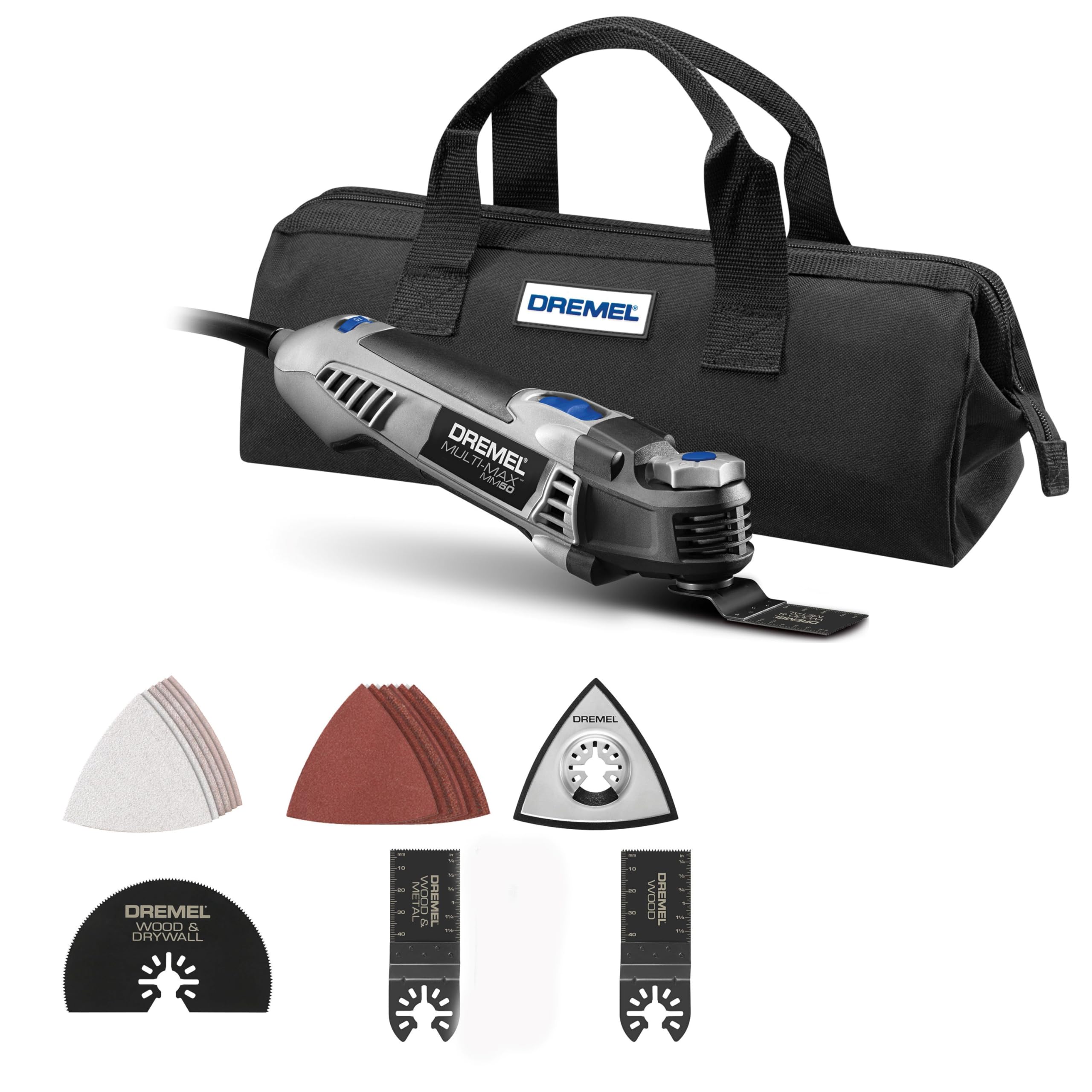 Dremel Multi-Max MM50-02 ۵ آمپر متغیر سرعت برقی ابزار چند‌کاره با ۱۶ لوازم جانبی و کیس نگهداری - ایده‌آل برای برش فلز و چوب، سند زدن و برش جعبه. کیت ۱۶ تکه‌ای