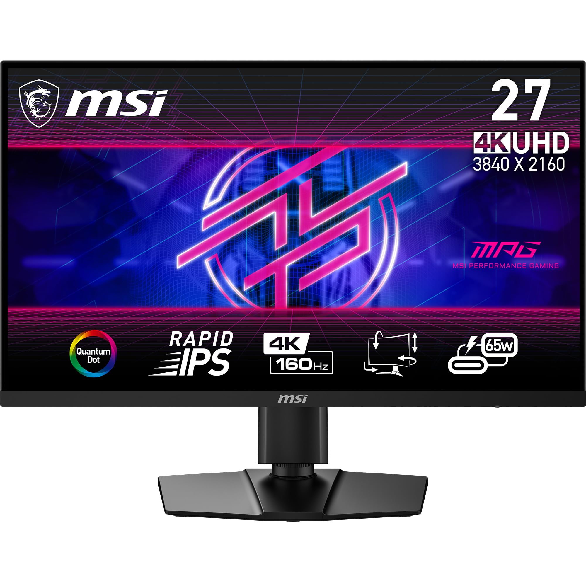 مانیتور کامپیوتر MSI MPG274URF QD 27 اینچی با رزولوشن 3840 در 2160 (UHD) اینچ، 160Hz، تطبیقی-سینک، HDMI، DisplayPort، قابل نصب بر روی VESA، شیب، ارتفاع قابل تنظیم، بلندگو، 0.5 میلی‌ثانیه، رنگ مشکی