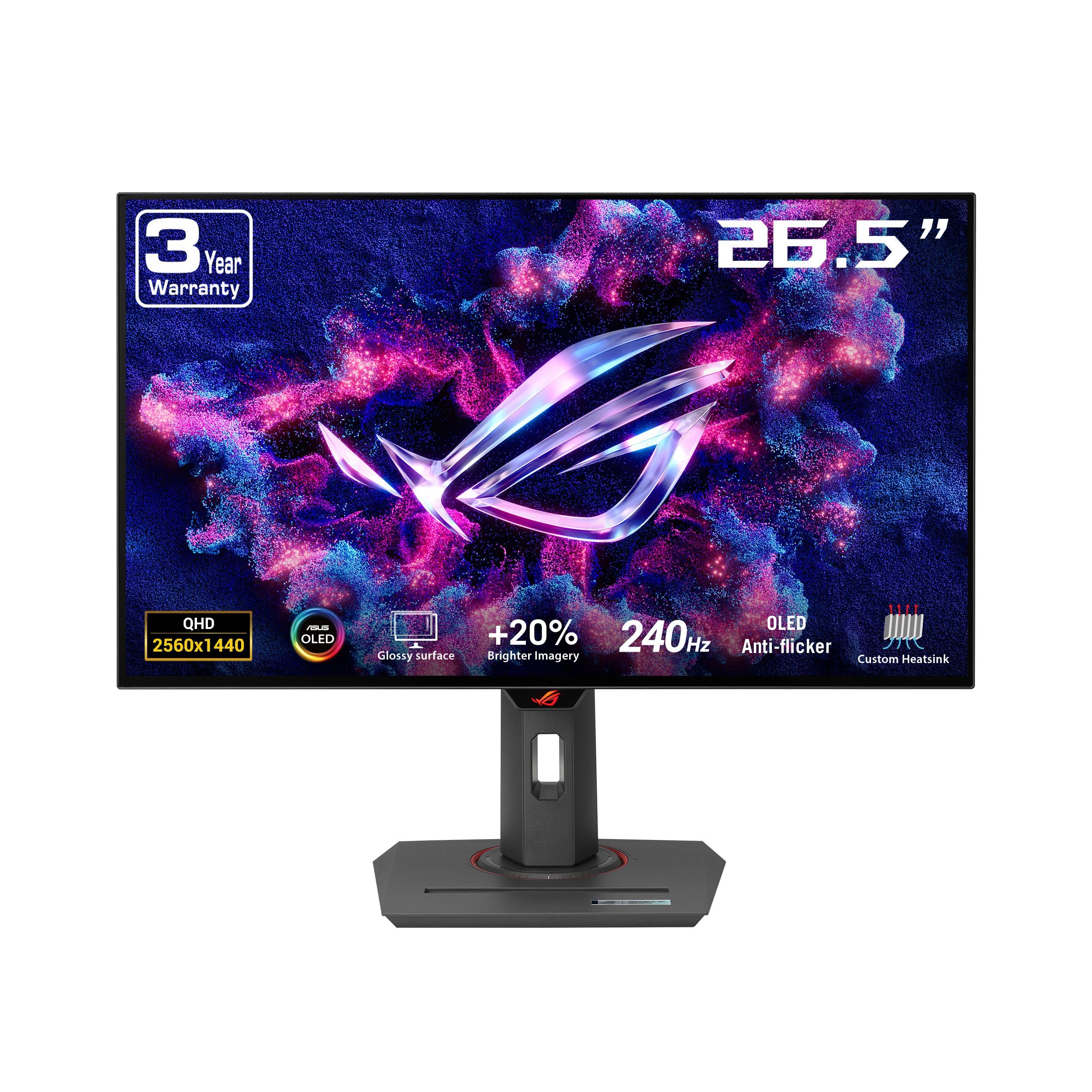 مانیتور بازی ASUS ROG Strix 27 اینچ 1440 پیکسل OLED (XG27AQDMG) - رزولوشن QHD، پنل OLED لامپدار، فریم ریت 240Hz، زمان پاسخ‌دهی 0.03 میلی‌ثانیه، هیت سینک سفارشی، ضد ورقه‌زنی، روشنایی یکنواخت، سازگار با G-SYNC، 99% DCI-P3، نرم‌افزار DisplayWidget، گارانتی ۳ ساله