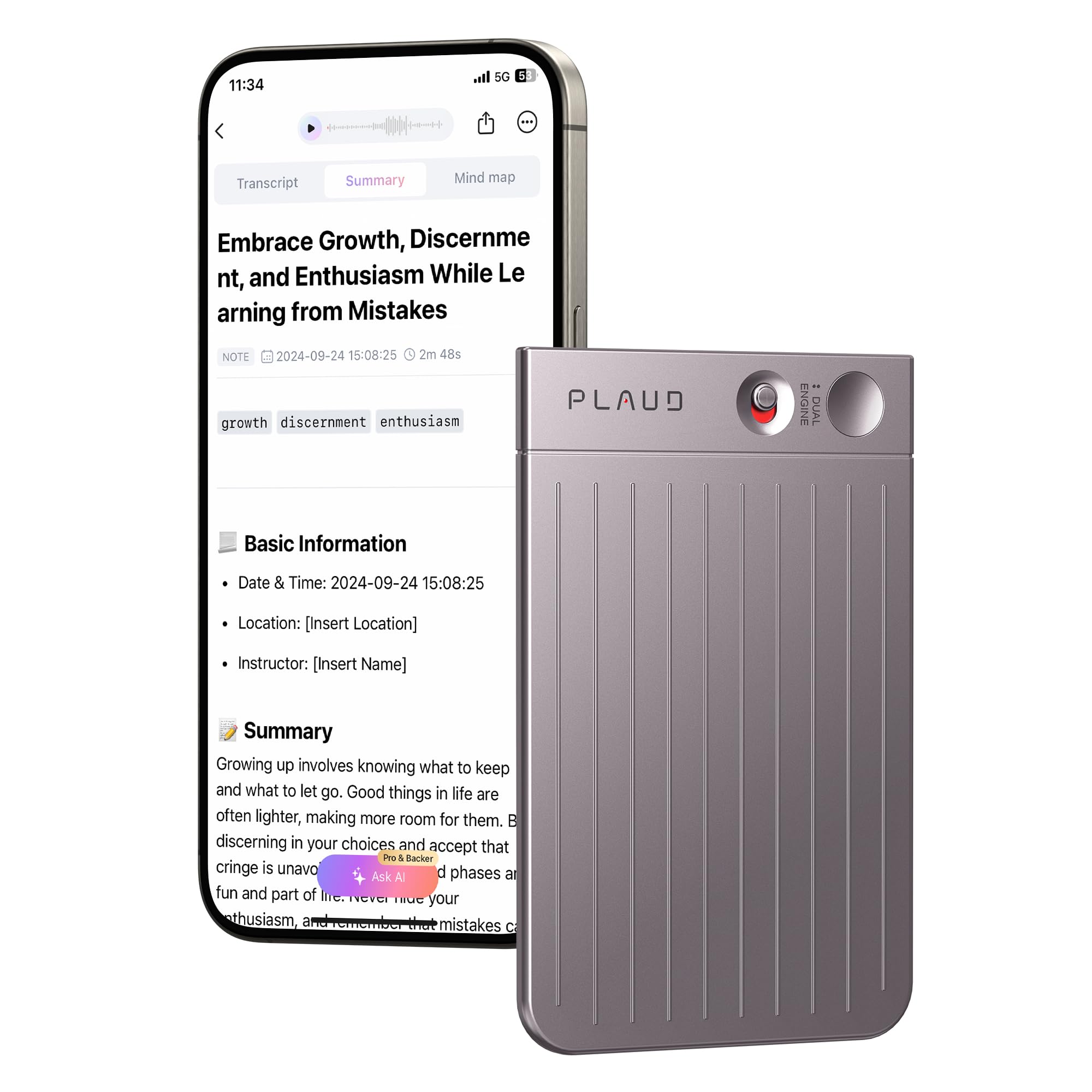 ضبط کننده صدای یادداشت PLAUD Note AI (Starlight)