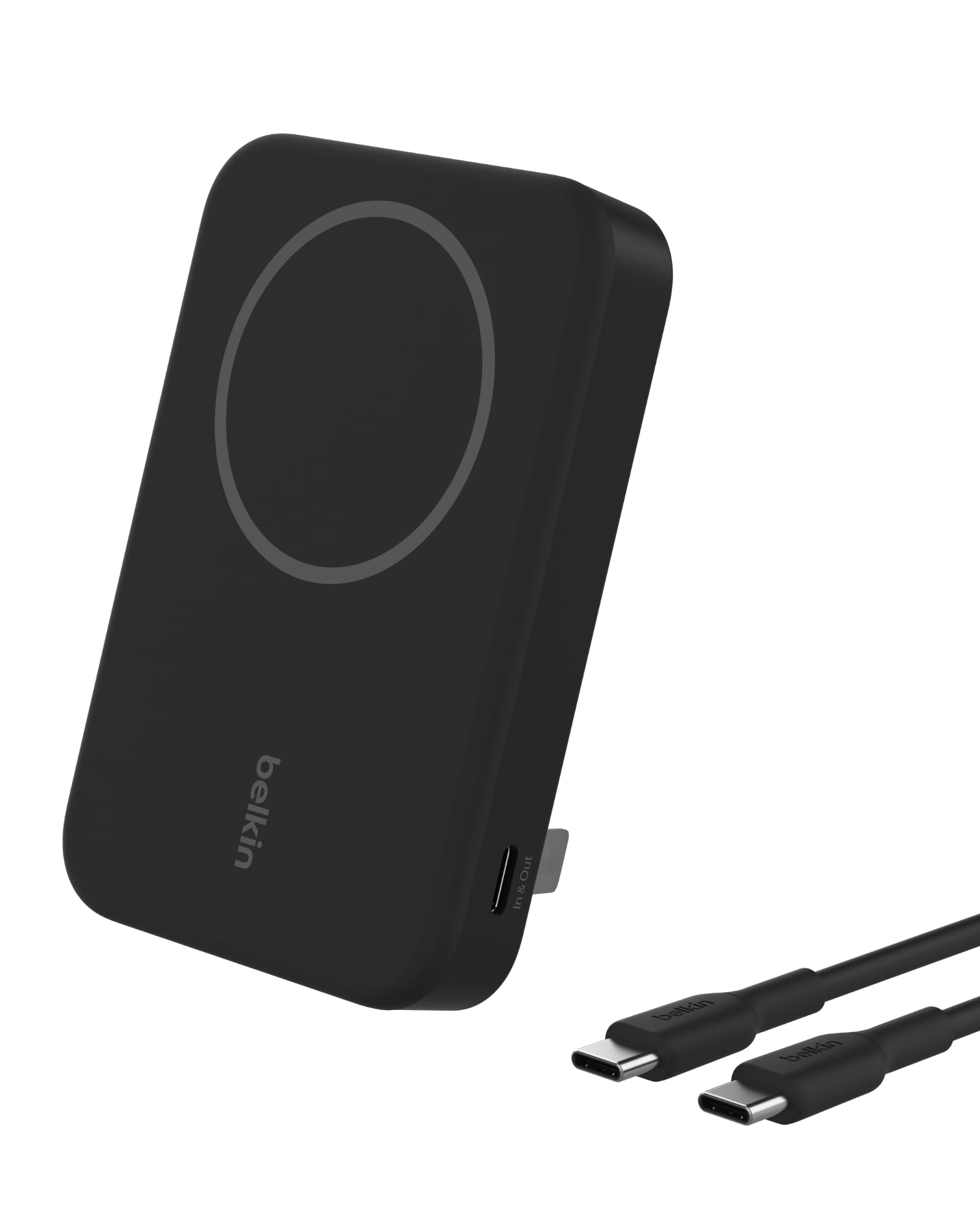 نیروبان بی‌سیم Belkin Fast Charge Pro با ظرفیت ۸۰۰۰ میلی‌آمپر ساعت با Qi2، شارژر قابل حمل سازگار با MagSafe + دارای پایه قابل تاشو - برای آیفون‌های 16، 16 پلاس، 16 پرو، 16 پرو مکس، آیفون 15 و دیگر مدل‌ها - مشکی