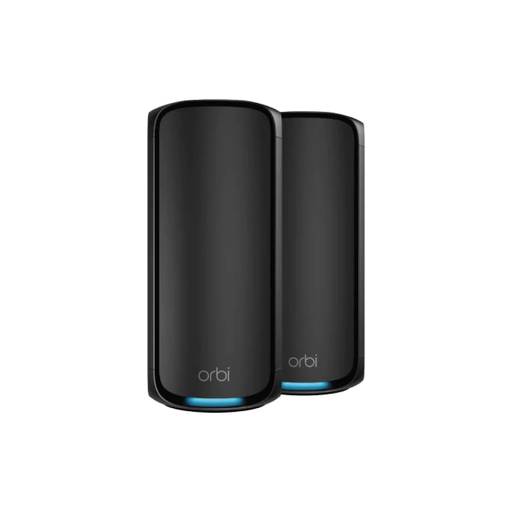 سیستم شبکه مش تک باند وای فای 7 Netgear Orbi 970 سری RBE972S، مودم + 1 گسترش‌دهنده ماهواره، پوشش تا ۶,۶۰۰ فوت مربع، ۲۰۰ دستگاه، پورت اینترنت ۱۰ گیگ، BE27000 تا ۲۷Gbps - رنگ مش: سیاه 2 پک