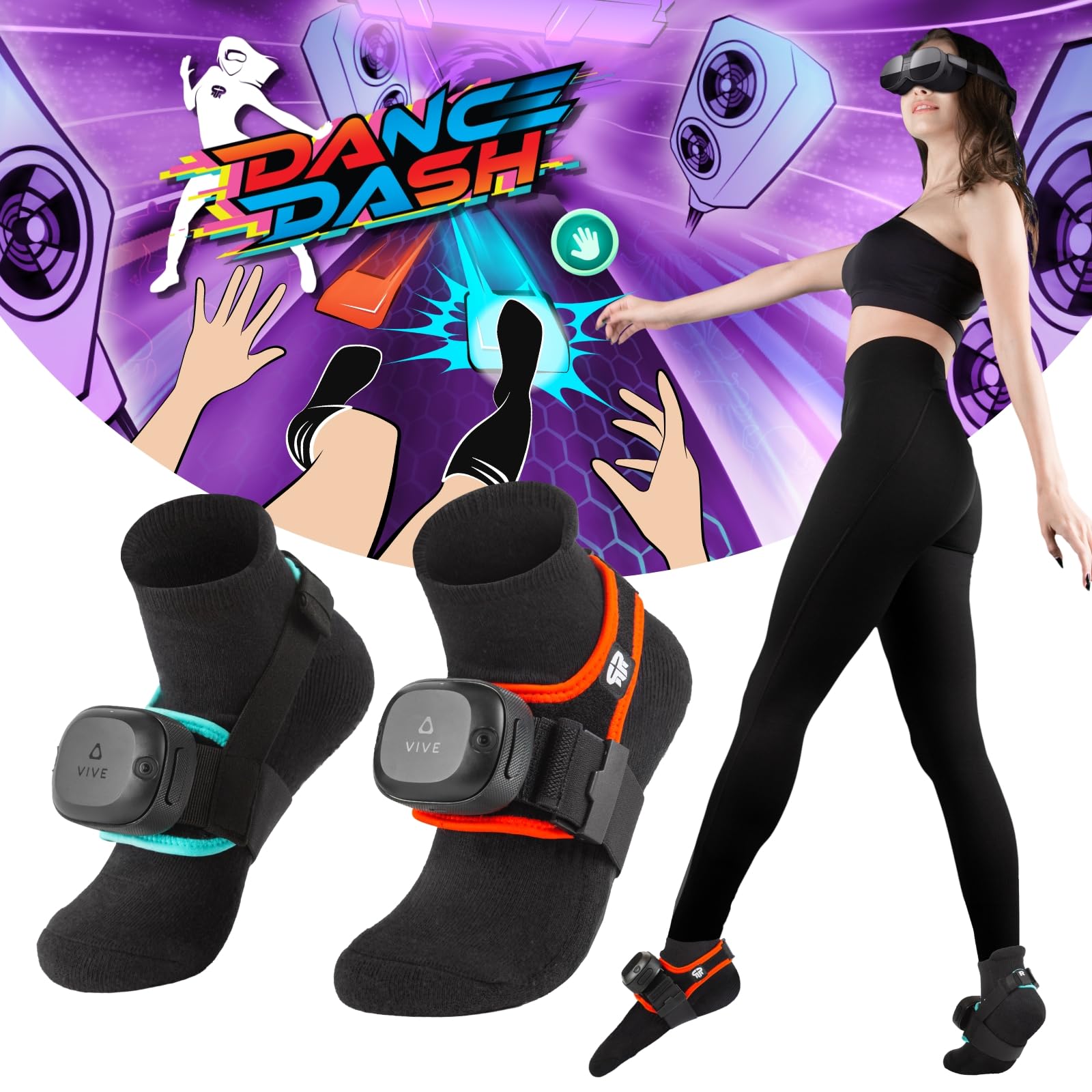 Rebuff Reality Trackstraps Elite برای VIVE Ultimate Tracker + کلید Steam Dance Dash – آماده VIVE، ردیابی کامل بدن در گپ VR و سایر برنامه‌های FBT