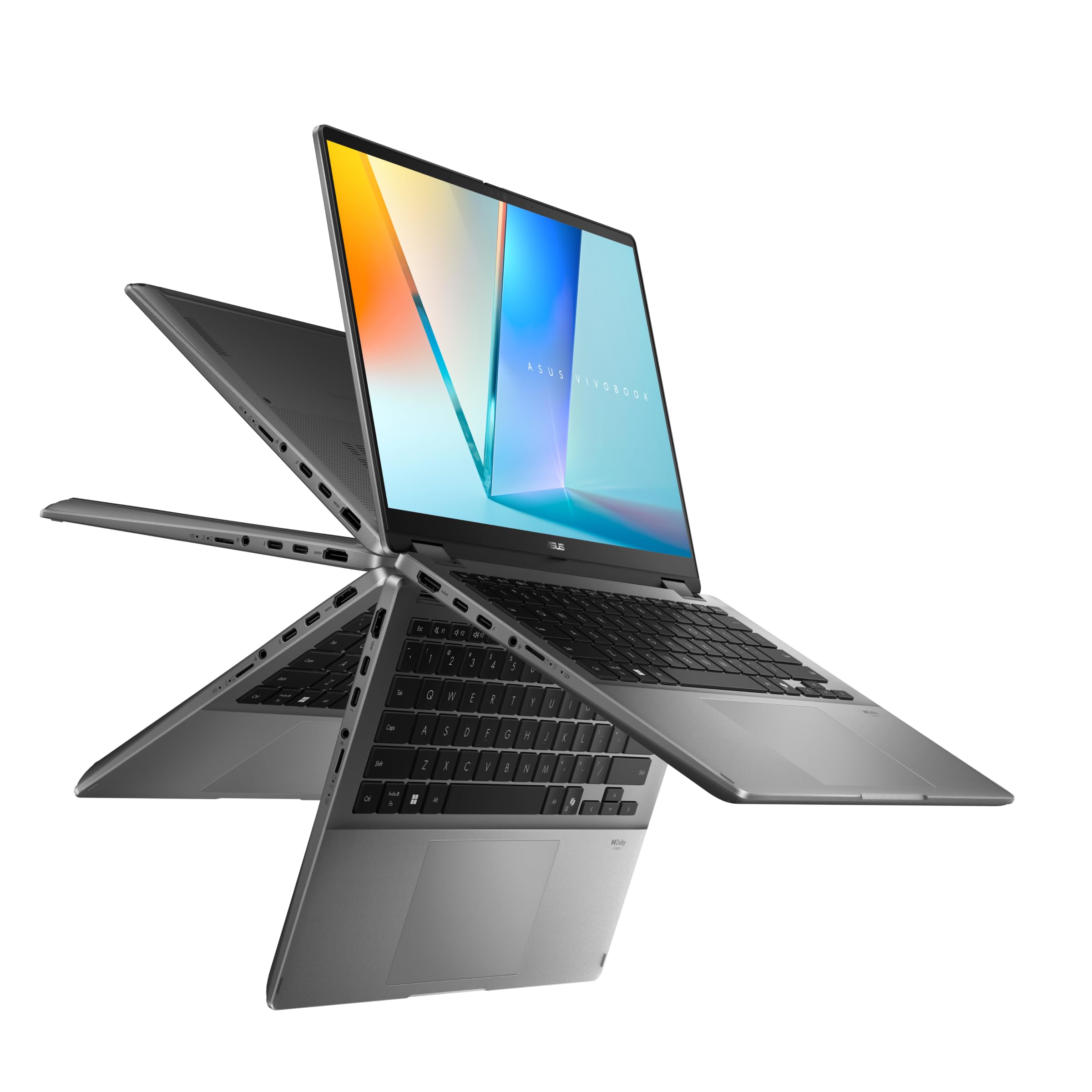 لپ تاپ ASUS Vivobook 14 Flip، صفحه نمایش لمسی OLED WUXGA 14 اینچ، پردازنده اینتل کور Ultra 7 256V، 16GB RAM LPDDR5X، 1TB SSD PCIe 4.0، گرافیک اینتل Arc، وبکم IR FHD، صفحه کلید پشت برگشتی انگلیسی، ویندوز 11 Home