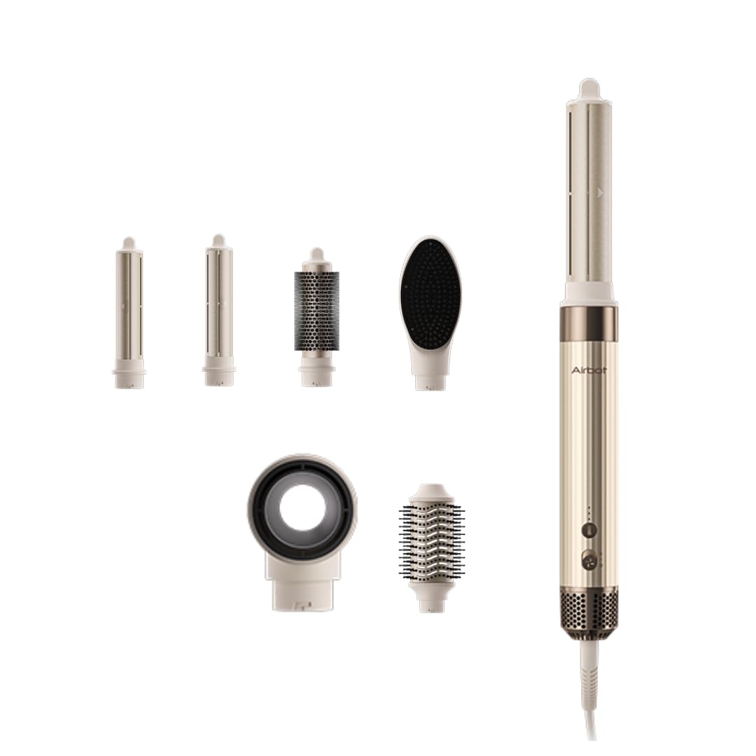 مجموعه حالت دهنده و خشک کن موی Airbot Hyperstyler & Dryer با استایلر و رول، ابزار حرفه ای مو برای موهای مجعد، رنگ طلا.