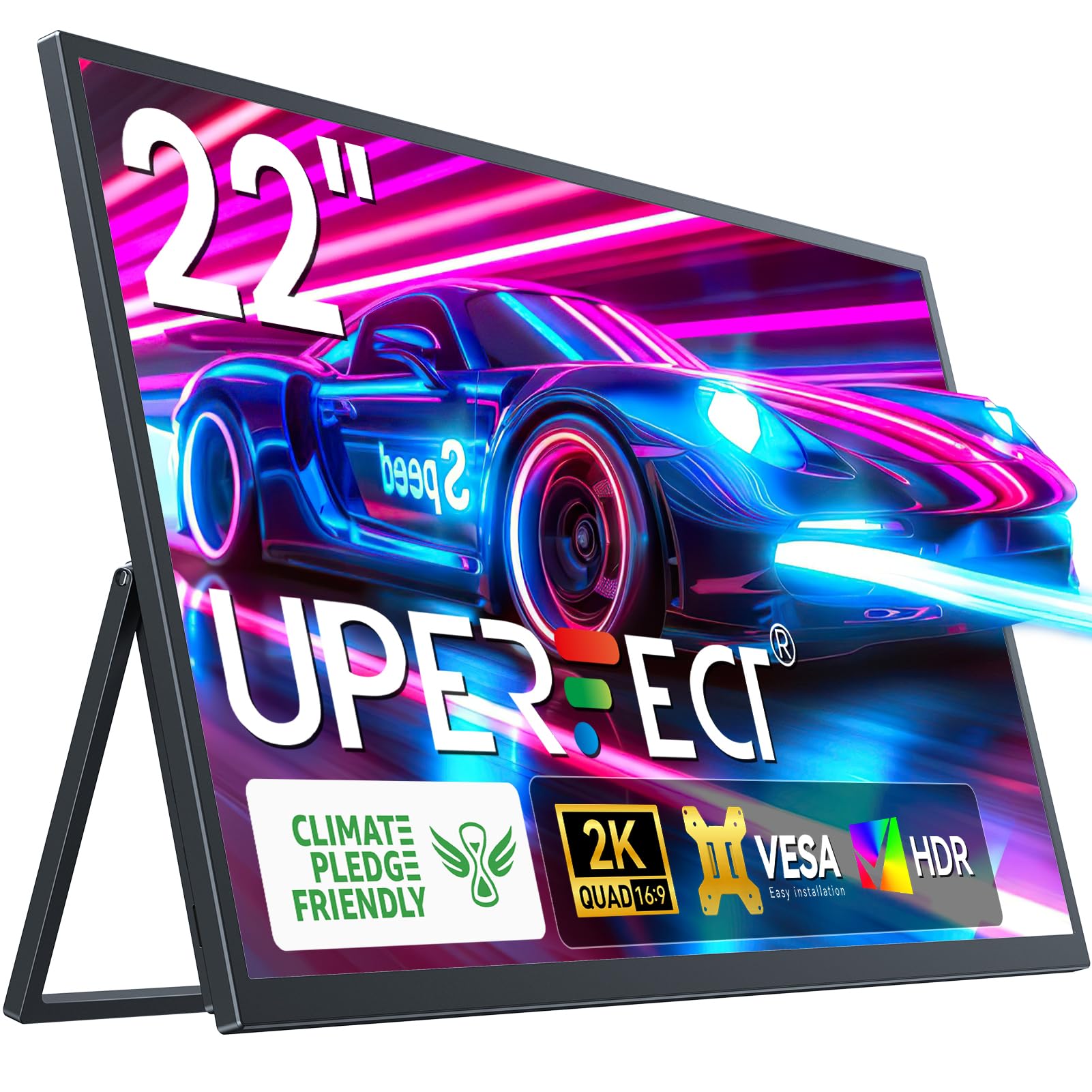 UPERFECT ۲۲ اینچ مانیتور قابل حمل ۲K با استندهای VESA و قابلیت تنظیم ۱۸۰ درجه، نمایشگر بازی بزرگ HDR IPS FreeSync QHD ۲۵۶۰ * ۱۴۴۰، نمایشگر بزرگ بازی سفری HDMI USB-C  برای لپ تاپ سوئیچ تلفن همراه ۲۲ اینچ ۲K ۶۰ هرتز