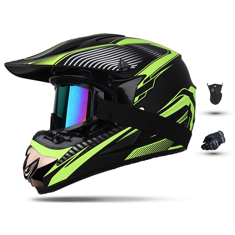 کلاسیک موتورسیکلت انتخاب کنید، کلاه موتوکراس، بزرگسالان و جوان، کودک BMX 4دریچه های بالابر، کلاه دوچرخه سواری کوهستانی، DOT Certified، هدیه 4 قطعه ایستاده زرد ترک