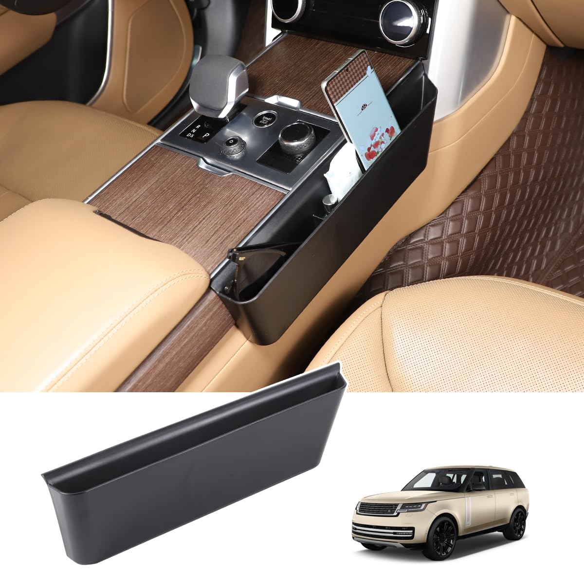 جعبه ذخیره‌سازی شیفتر خودرو، صفحه ذخیره‌سازی کنسول شیفتر چناره کناری منطبق با لندرور Range Rover Vogue L460 2023-2024 لوازم جانبی ذخیره‌سازی داخلی (راست)