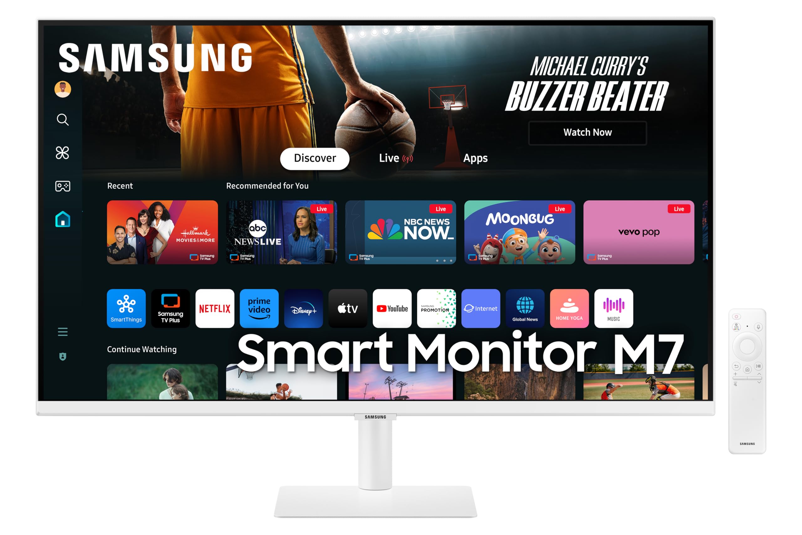 SAMSUNG 32-Inch M7 (M70D) Series 4K UHD Smart Monitor with Streaming TV, Speakers, HDR10, USB-C, Multiple Ports, Gaming Hub, SolarCell Remote, Vision Accessibility Tools, LS32DM703UNXZA, 2024, White 32-Inch White