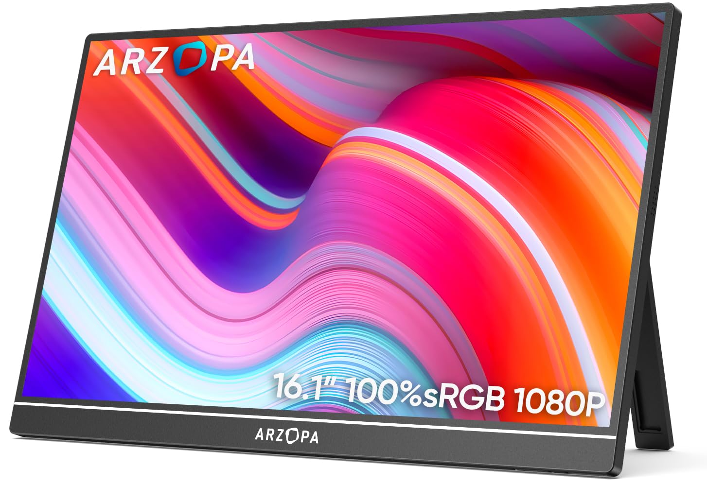 صفحه نمایش قابل حمل 16.1 اینچ ARZOPA FHD 1080P، صفحه نمایش قابل حمل لپ تاپ با اسپیکر IPS مراقبت از چشم 60Hz برای لپ تاپ، کامپیوتر شخصی، موبایل، PS5، مک بوک، ایکس باکس - اتصال USB C و HDMI