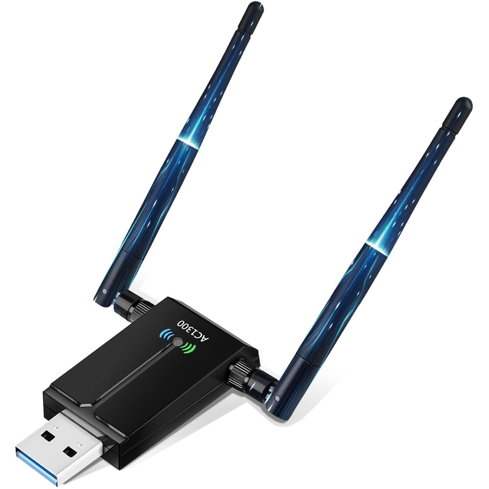 آداپتور وای فای USB بی‌سیم، دانگل وای فای دوباند 1300 مگابیت بر ثانیه 2.4/5 گیگاهرتز، آداپتور شبکه بی‌سیم با پایه USB 3.0، آنتن با گین بالا و کابل تمدید، مناسب برای ویندوز 11/10/8/7 و مک اواس