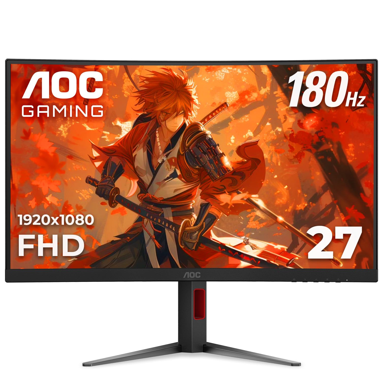 مانیتور بازی گیمینگ منحنی AOC C27G4H 27 اینچ، FHD 1080 پیکسل، 180Hz، AMD FreeSync، گارانتی سه ساله بدون پیکسل مرده، رنگ مشکی، قابل استفاده با Xbox PS5 Switch