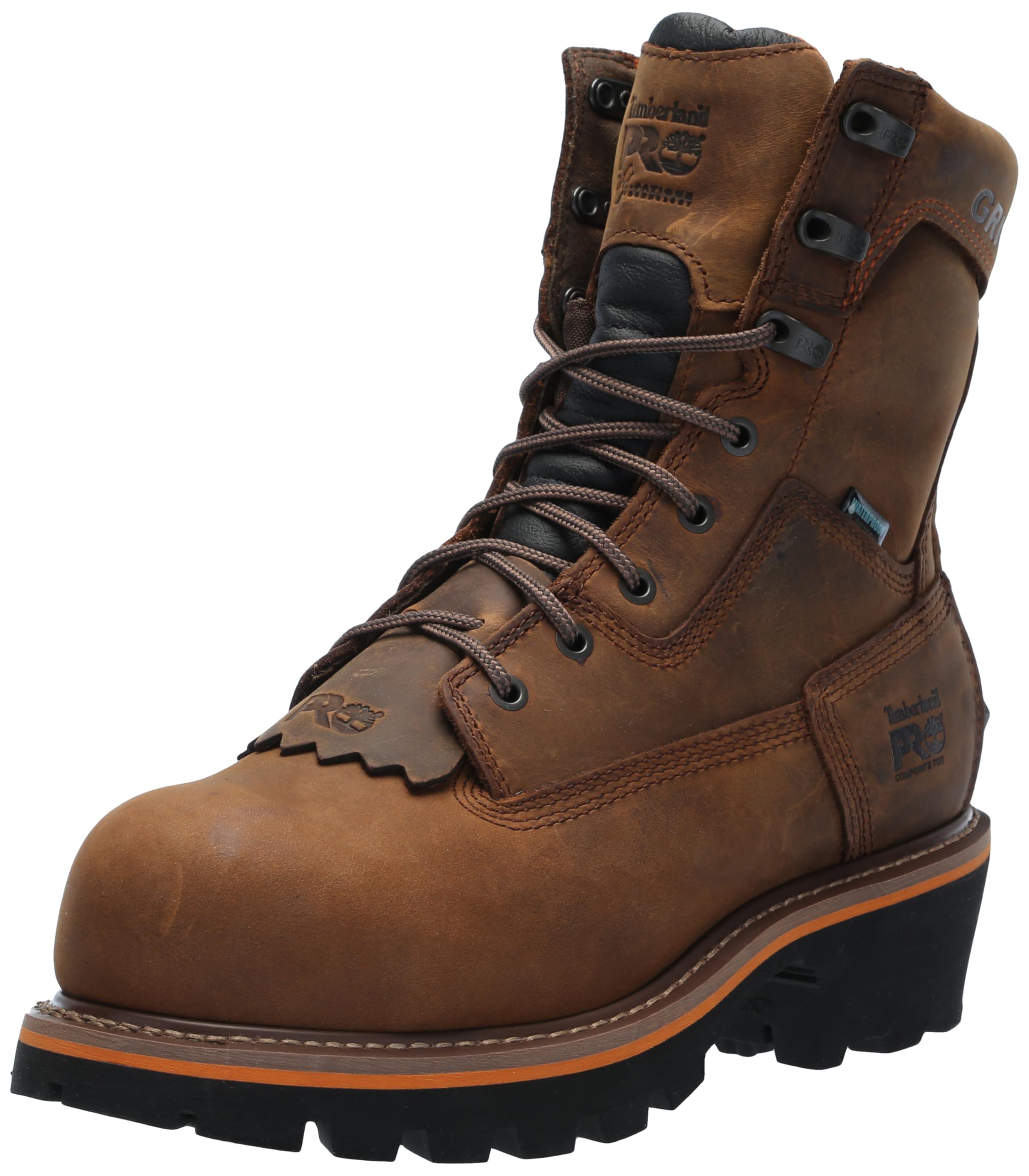 Timberland PRO کفش کاری صنعتی مردانه Evergreen 8 اینچ با پنجه ایمنی کامپوزیت و ضدآب، سوراخ دار، شماره 43 اروپا، رنگ قهوه‌ای وسیع-2024 جدید
