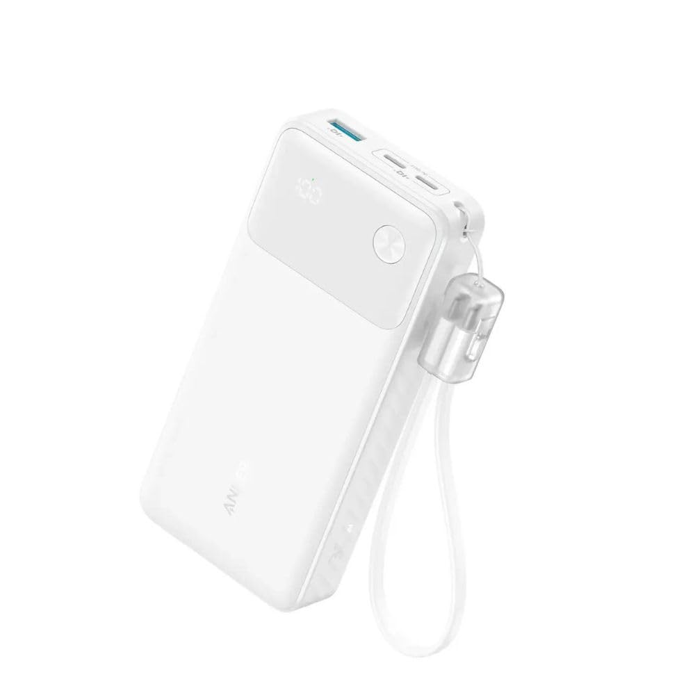 پاور بانک قابل حمل Anker 20000mAh با نمایشگر دیجیتال، شارژر 30 وات PD، ActiveShield 2.0، کلیپ کابل دستبند، 3 پورت، شارژر سریع برای آیفون، گلکسی سامسونگ و دیگر دستگاه‌ها (سفید)