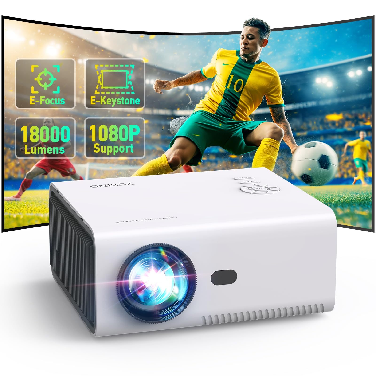 پروژکتور مینی YUZINO 4K [فوکوس الکتریکی/تصحیح Keystone/زوم], 15000L Full HD 1080P پروژکتور WiFi Bluetooth, سینمای خانگی / پروژکتور ویدئویی خارجی برای TV Stick/Laptop/Mobile Phone/Tablet/Game
