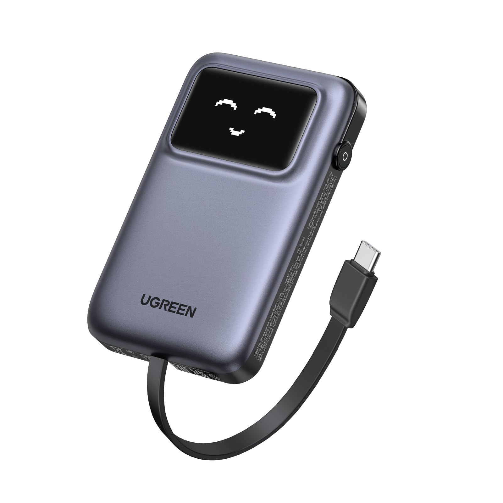 پاور بانک UGREEN Uno با کابل USB-C داخلی 10،000 میلی آمپر شارژر قابل حمل PD 30 وات باتری پک 3 خروجی با نمایشگر TFT برای آیفون سری ۱۷-۸ / گلکسی S۲۱-۲۵ / آیپد پرو، ایرپاد و غیره، پاور بانک UGREEN UNO 10000mAh 30W