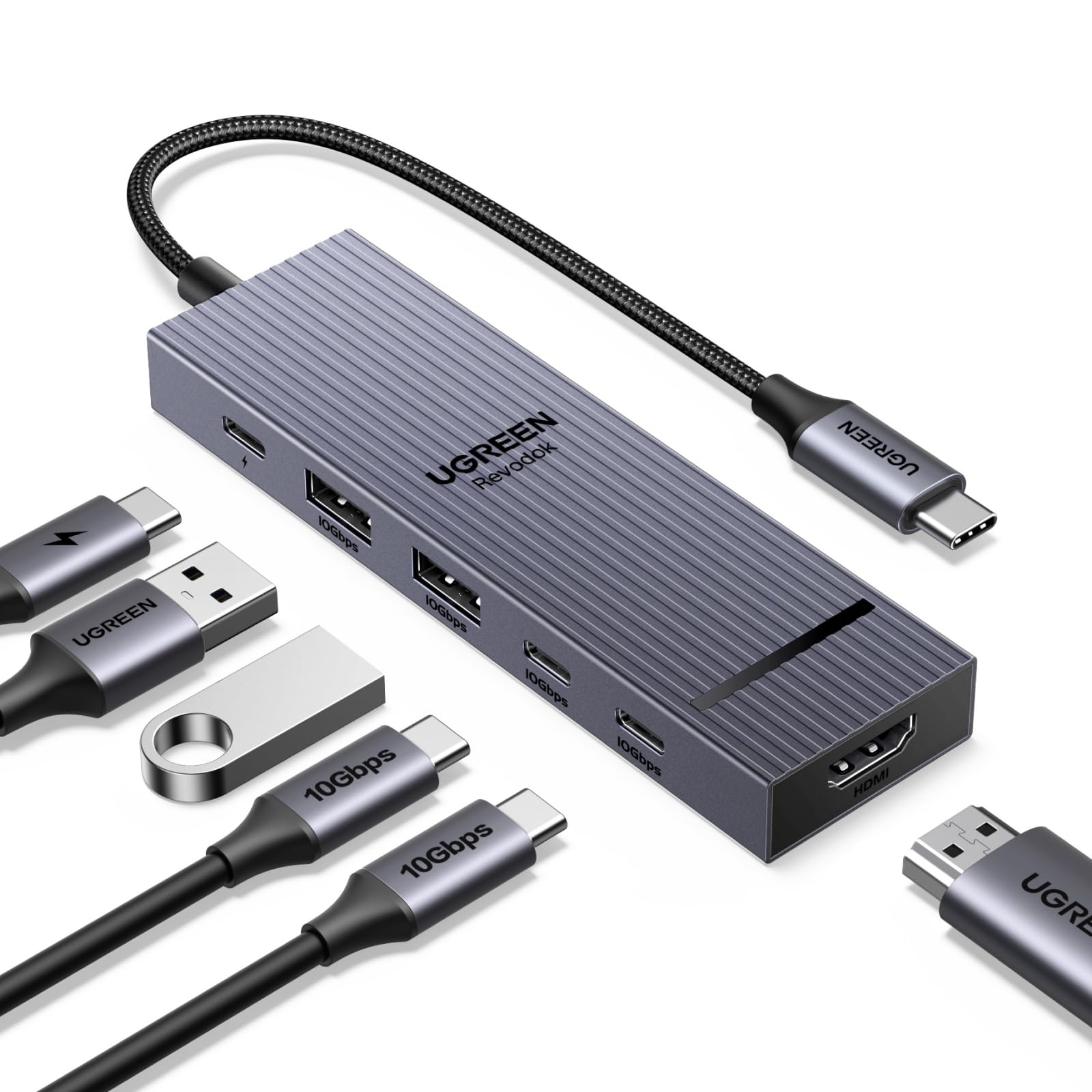 UGREEN Revodok USB C Hub 6 in 1، پورت نوع C 3.2 و USB A 3.2 با HDMI 4K 60Hz، 100W PD نوع C Hub Multiport Adapter for MacBook Pro / Air، iPad Pro، HP، Dell HDMI Hub