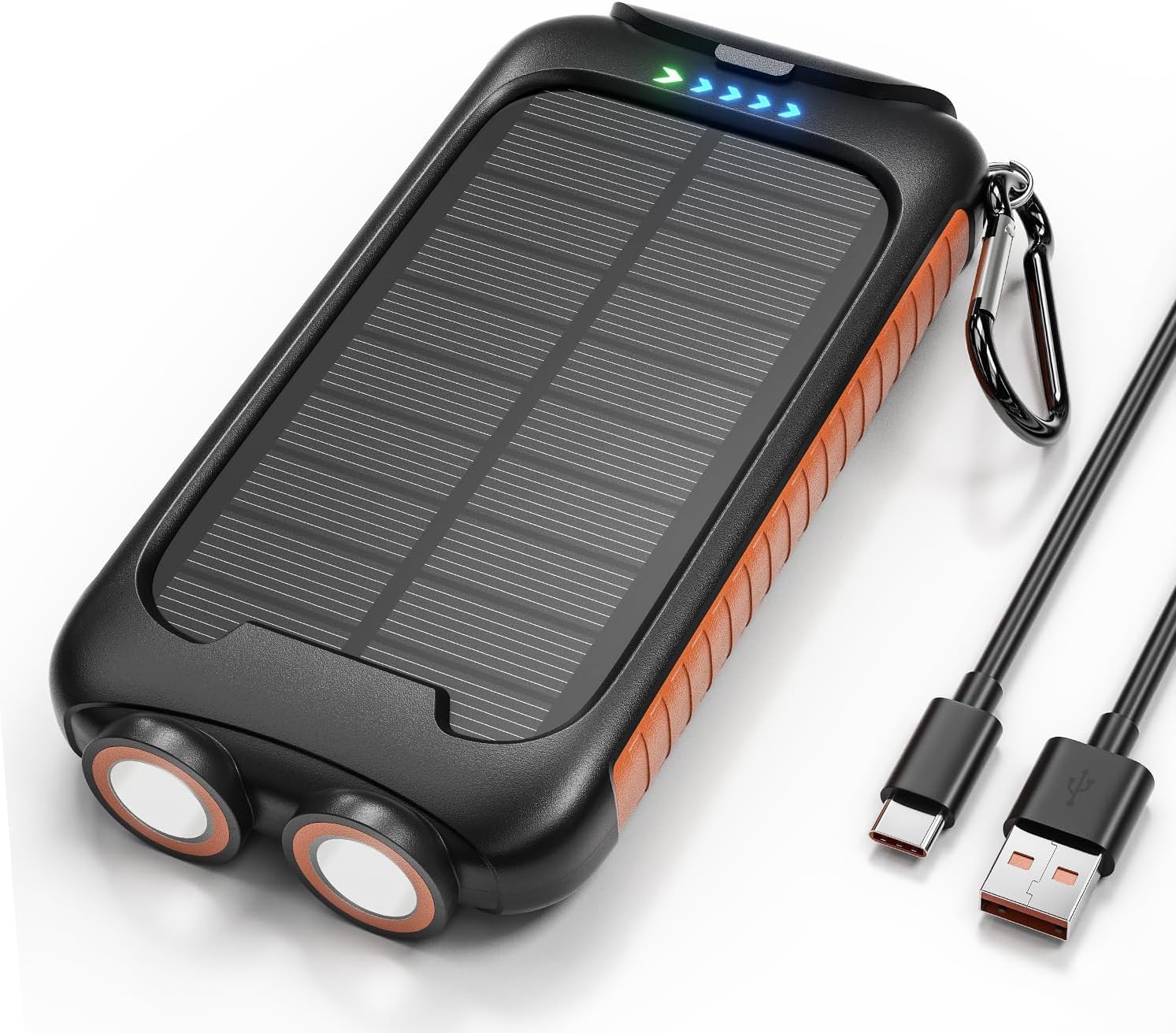 شارژر خودرو Power Bank، شارژر تلفن همراه قابل حمل 38800mAh با 1 پورت Type-C و 2 پورت USB-A دارای چراغ قوه دوگانه LED، شارژ سریع 15 وات پنل خورشیدی ضد آب