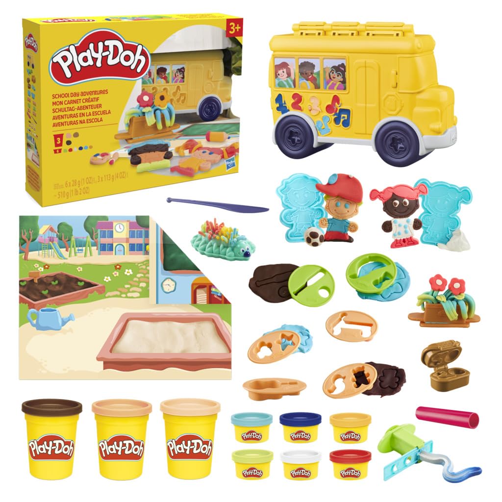 مجموعه بازی Play-Doh School Day Adventures Playset با فرش بازی، 15 ابزار، 9 رنگ، اسباب بازی مهد کودک برای 3 سال و بالاتر