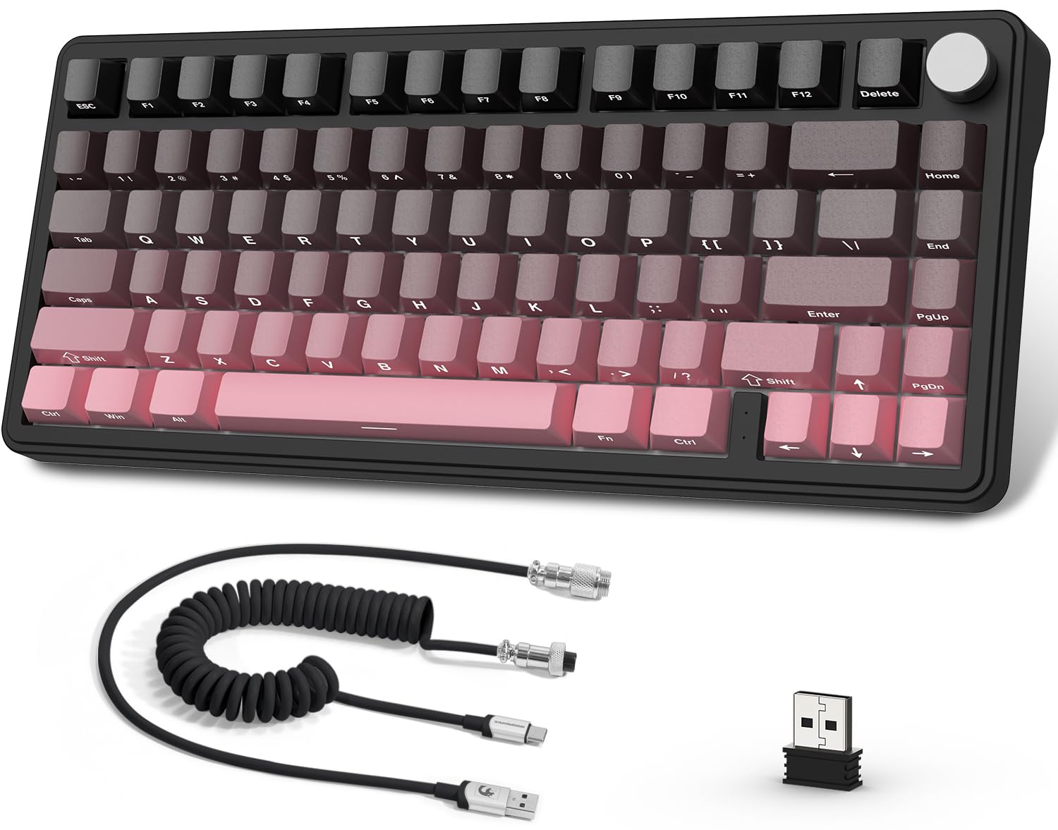 کیبورد مکانیکال AJAZZ x Attack Shark X85، یک کیبورد بازی بی‌سیم 75% با دسته، 5 لایه پد، ایستگاه کلید PBT ساید-پرینت شده، اتصال بلوتوث5.1/2.4 گیگاهرتز/USB-C، سوییچ خطی قابل تعویض، رنگارنگ، NKRO، برای کامپیوتر، مکینتاش بلکبری (سوییچ وایت جید)