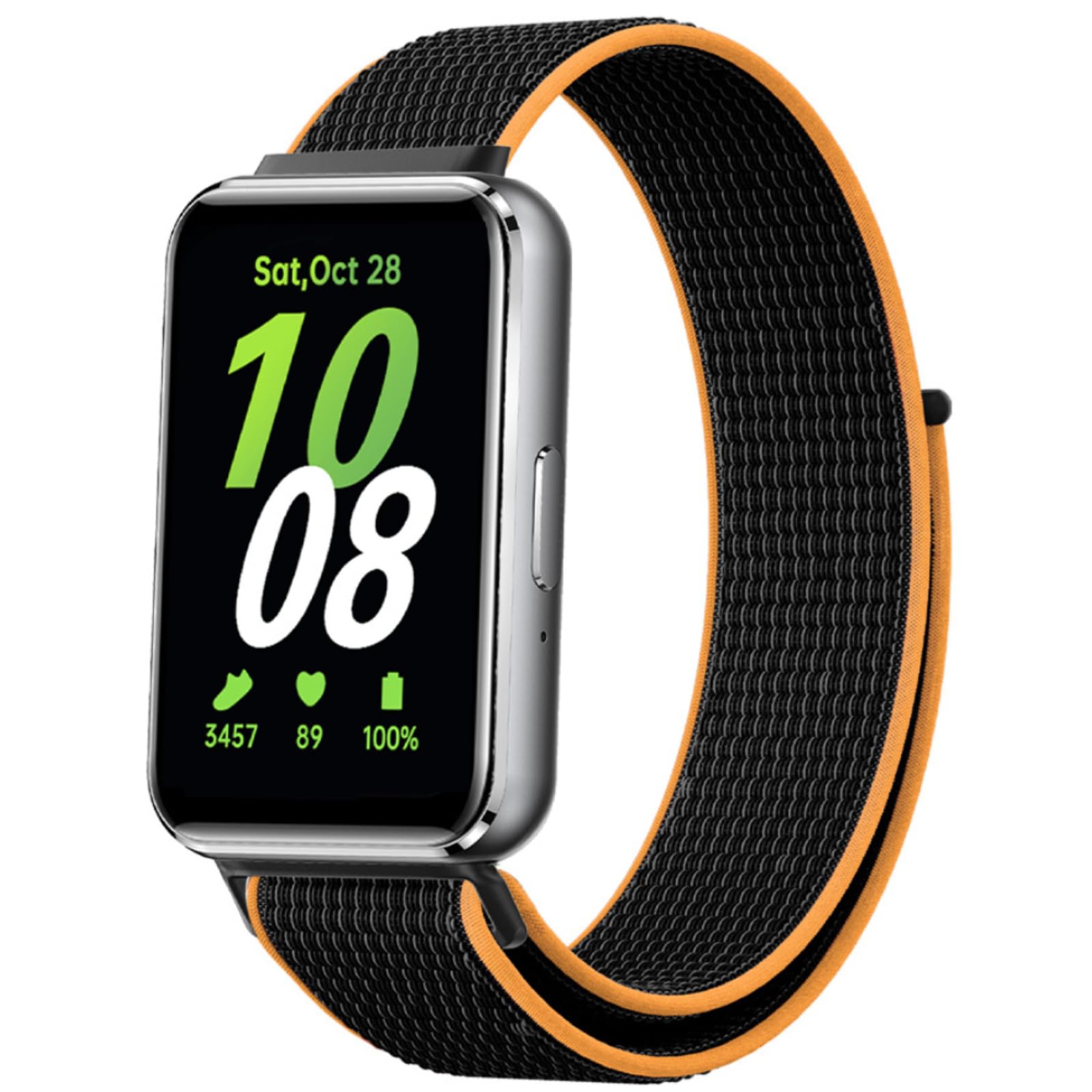 بند نایلون NESLIN سازگار با Samsung Galaxy Fit 3 SM-R390 2024، بند گرد نایلون تنفس پذیر با بند مغناطیسی جایگزین برای بند Samsung Galaxy Fit 3 SM-R390 مردان و زنان مشکی نارنجی