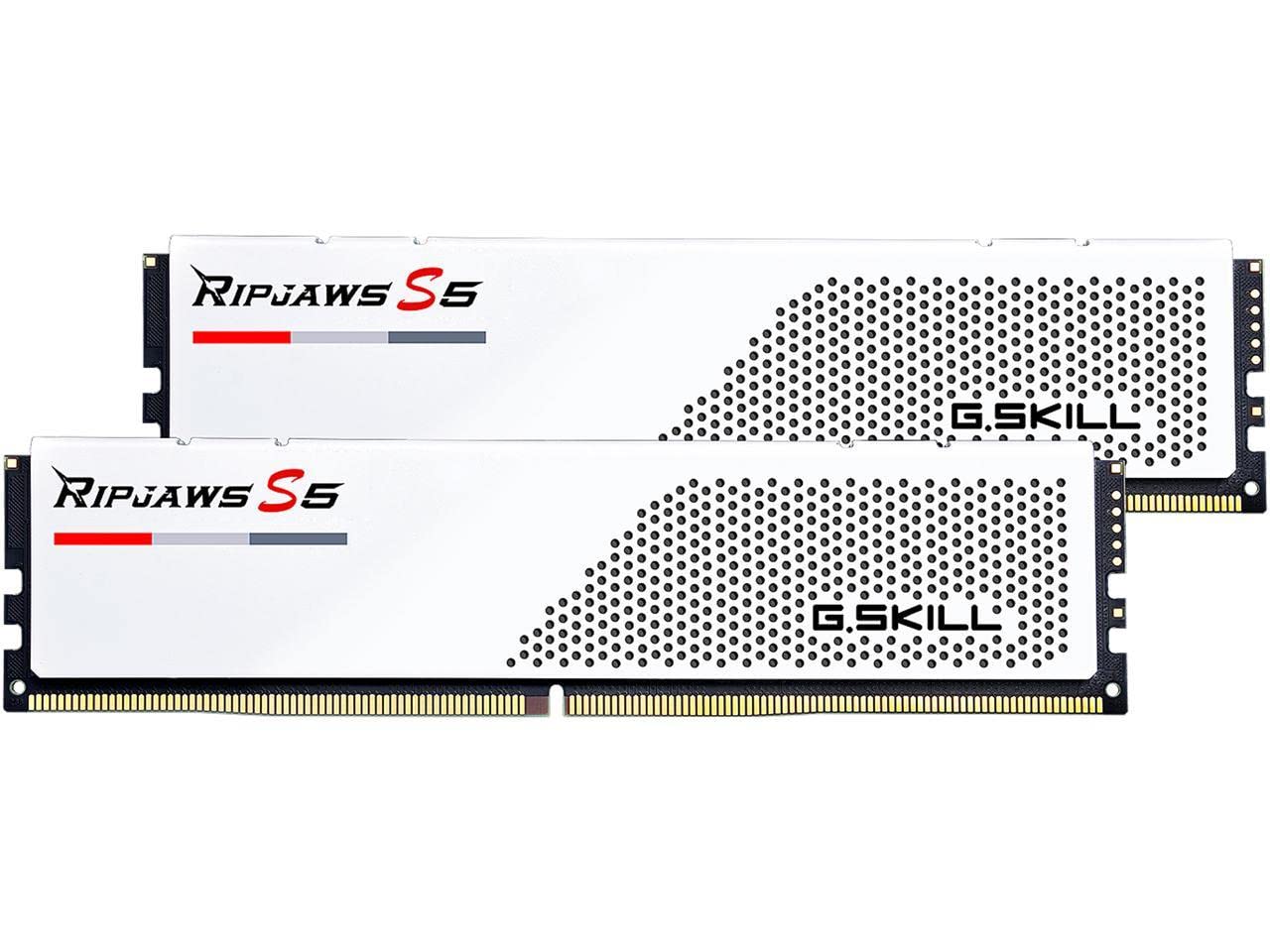 حافظه رایانه دسکتاپ G.SKILL Ripjaws S5 Series DDR5 RAM (Intel XMP 3.0) با ظرفیت 96GB (2x48GB)، با سرعت 5200MT/s و تاخیر CL40-40-40-83 و ولتاژ 1.10V - U-DIMM رنگ مات سفید (F5-5200J4040A48GX2-RS5W)