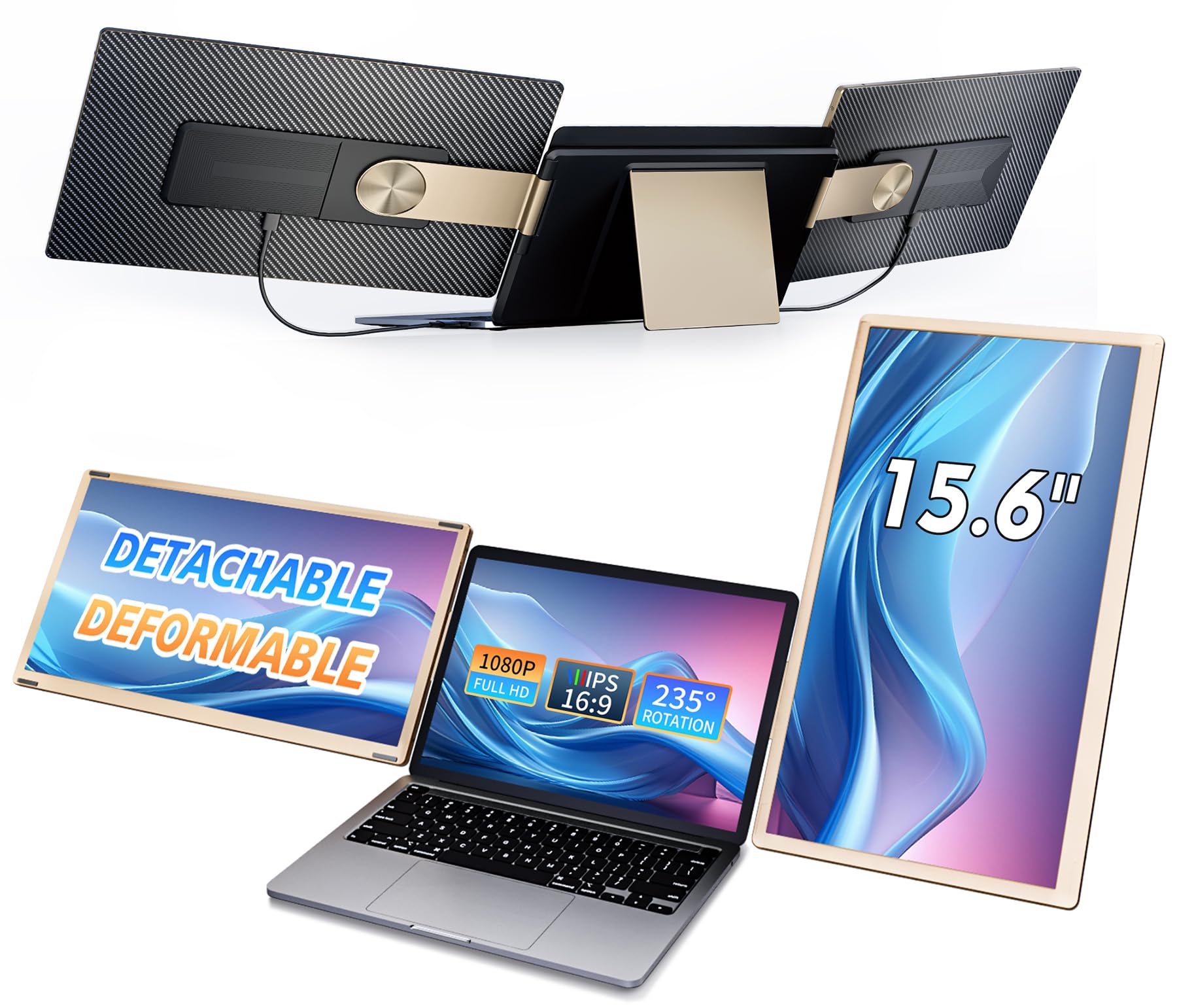 توسعه دهنده صفحه نمایش سه‌تایی لیوالکت 15.6 اینچ، توسعه دهنده مانیتور لپ‌تاپ FHD 1080P IPS، مانیتور سفری قابل جداشدن با اسپیکر، پلاگ اند پلی، سازگار با مک، اندروید و وین، مانیتور نقاله سه‌تایی