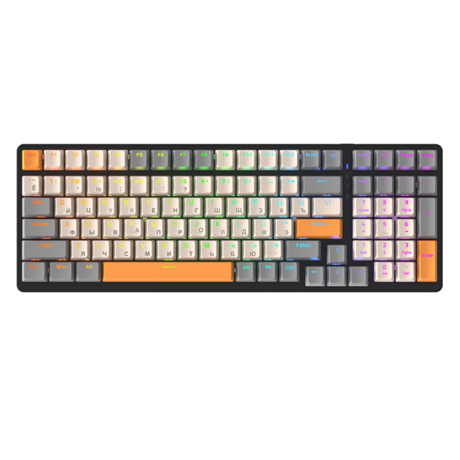 Fawoonu K3 Mechanical Keyboard، یک صفحه‌کلید مکانیکی روسی تکجا الکتریکی 100 کلیدی برای بازی و اداره، یک صفحه‌کلید کامپیوتری با تمام کلیدها بدون نیاز به فشار، با افکت‌های نوری متعدد، کی‌کپ‌های شخصی‌سازی‌شده، صفحه‌کلید سیمی با رنگ خاکستری، نور پایین، تعویض سریع و شفت قرمز.