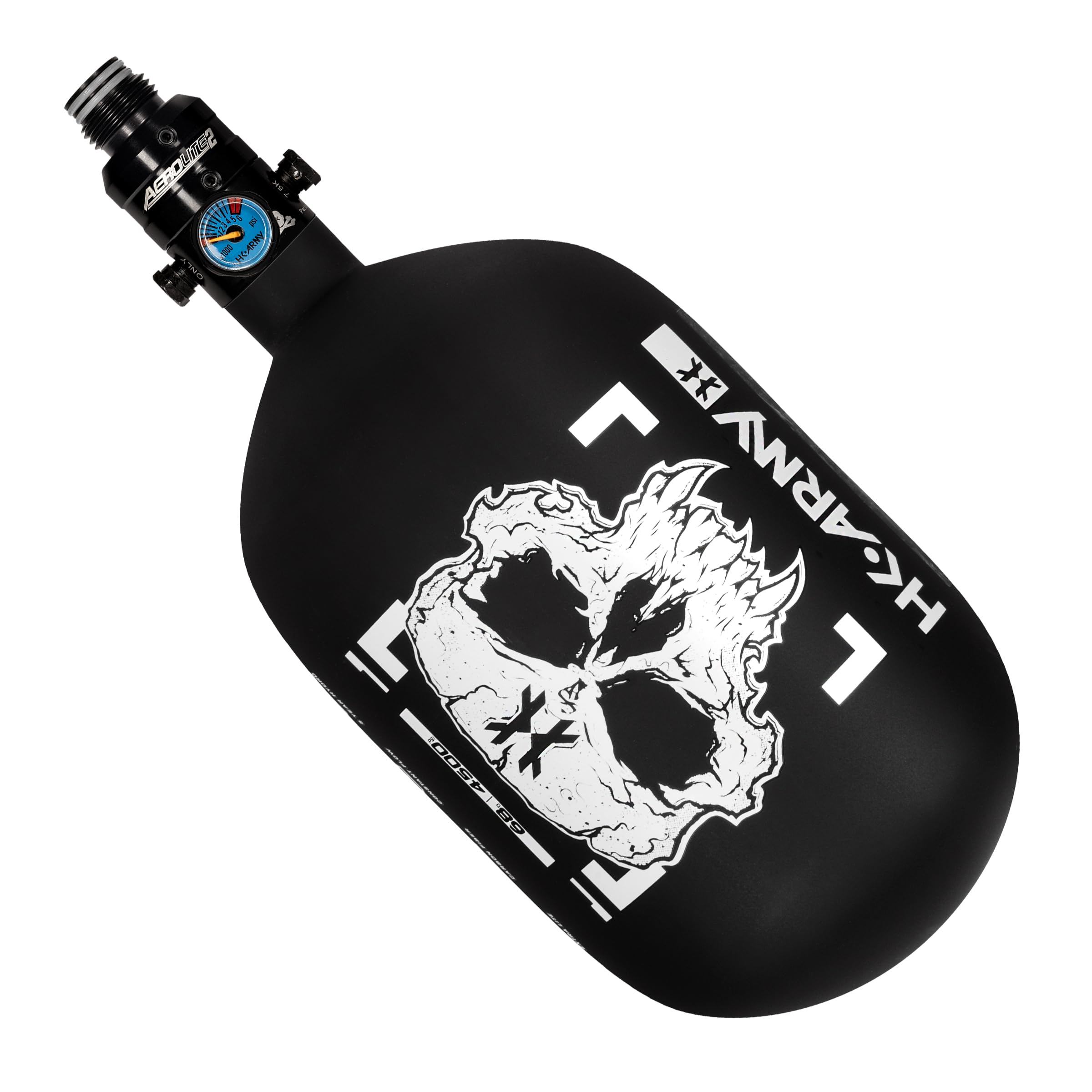 مخزن پینتبال HPA HK Army - مخفف Pro Alpha محفف کربن فیبری هواکش آلفا کم وزن - Ghost Black White 68ci - مخزن هوای فشرده PRO Reg 4500psi 68ci
