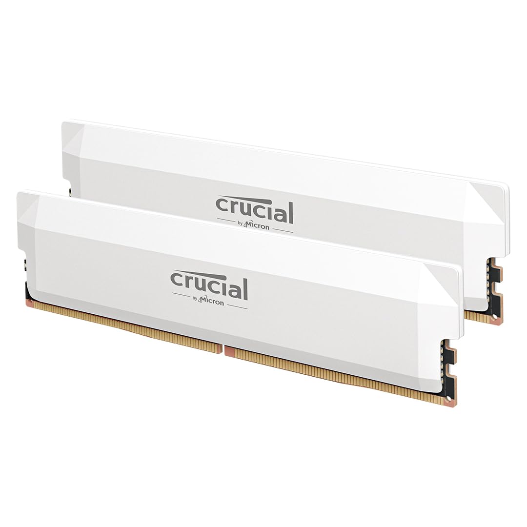 کیت حافظه Crucial Pro DDR5 RAM 32GB (2x16GB) با فرکانس 6000MHz CL36، حافظه بازی کردن Overclocking، Intel XMP 3.0 / AMD EXPO، حافظه کامپیوتر (PC) DDR5 32GB RAM، سفید - CP2K16G60C36U5W 6000MHz Overclocking 32GB (2x16GB) سفید