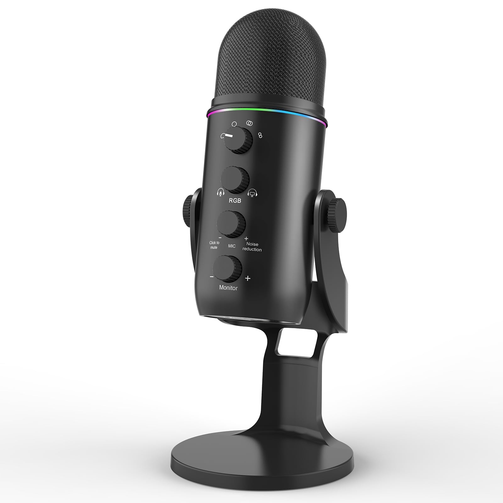 میکروفون کاندنسر USB میبستا برای پادکست کامپیوتر - میکروفون PC با ۴ الگوی ضبط برای بازی، استریم، مصاحبه - میکروفون RGB لپتاپ برای توییچ، یوتیوب، تیکتاک