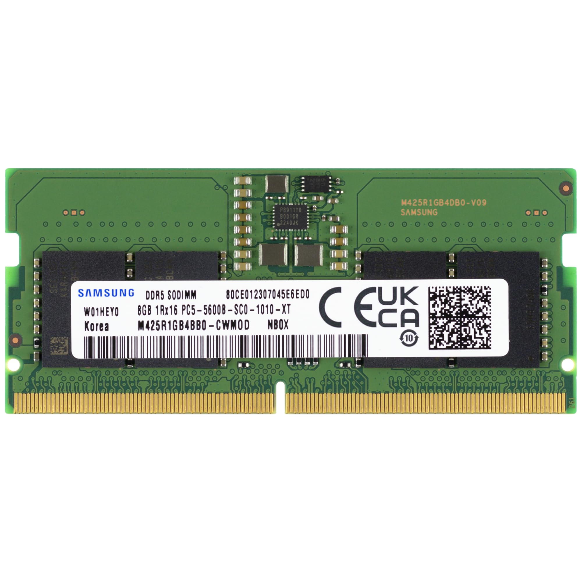 رم لپ تاپ سامسونگ 8 گیگابایت DDR5 با سرعت 5600 مگاهرتز PC5-44800 CL46 SODIMM 1Rx16 با رتبه تکی و ولتاژ 1.1 و پایه 262 پین مدل M425R1GB4BB0-CWM