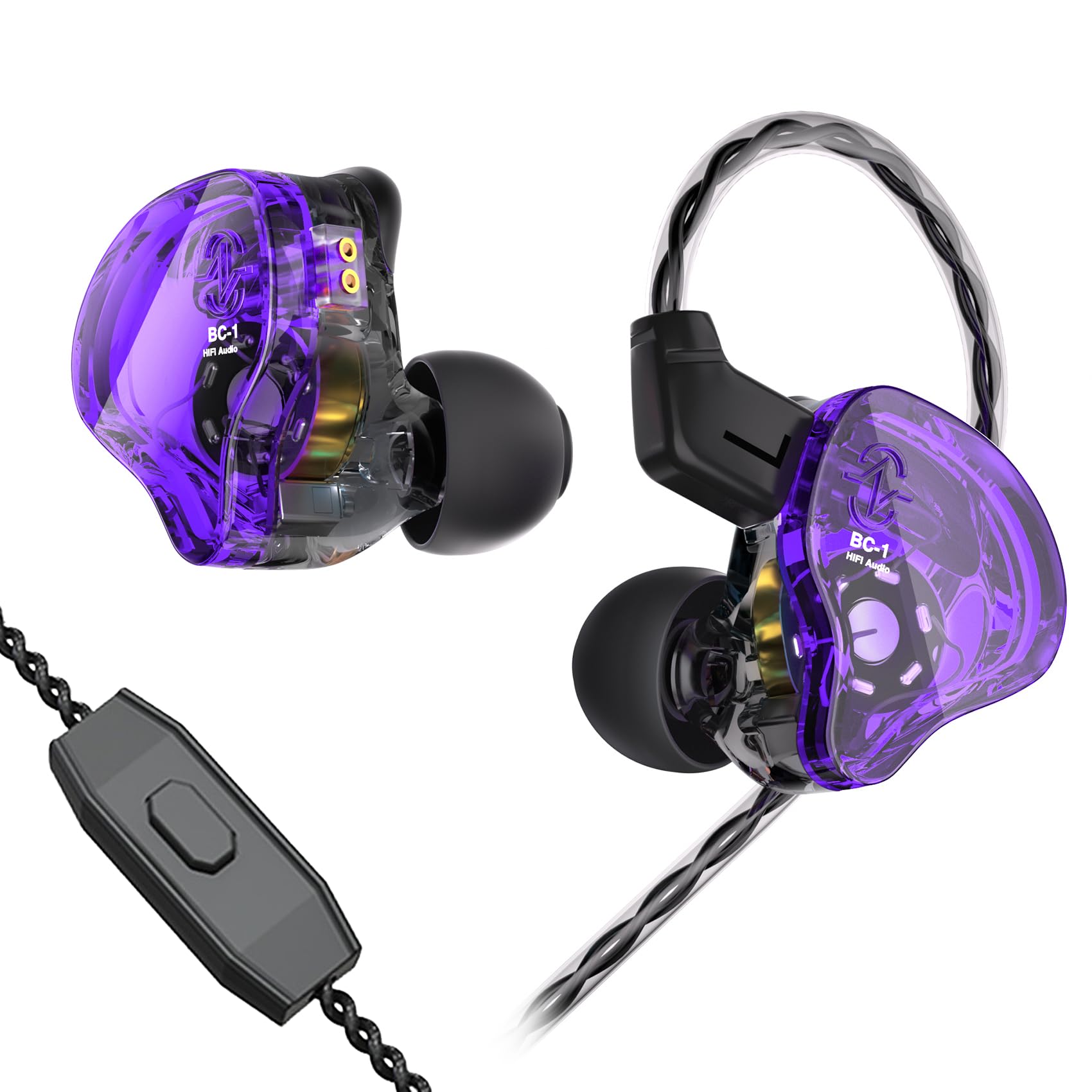 CCZ Melody Gaming iem Earphones, in ear Monitors with Clear Sound, hifi 1DD 1BA Drivers Wired Earbuds, 3.5mm Plug in Headphones with Comfortable Ear fins for PC Laptop Computer (With Mic,Purple) With Mic Clear Purple
