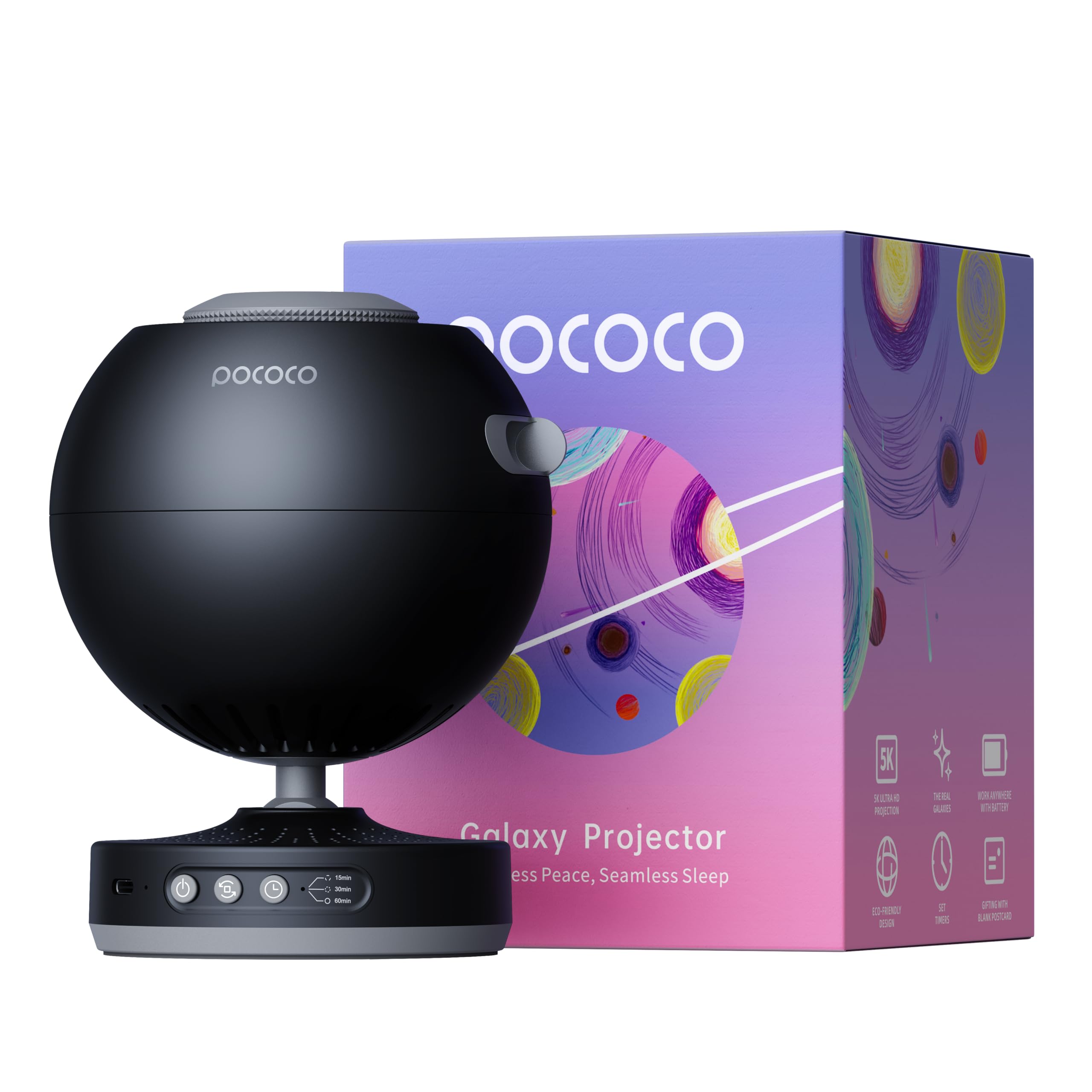 لوستر ستاره‌ای POCOCO Galaxy Lite Star Projector، پروژکتور آسمان ستاره‌ای زیبای خانگی، لامپ نوری شب‌های سیاره‌شناسی برای اتاق بچه‌ها، تزیینات اتاق Galaxy Projector برای جشن تولد و هدیه کریسمس (همه)، رنگ مشکی
