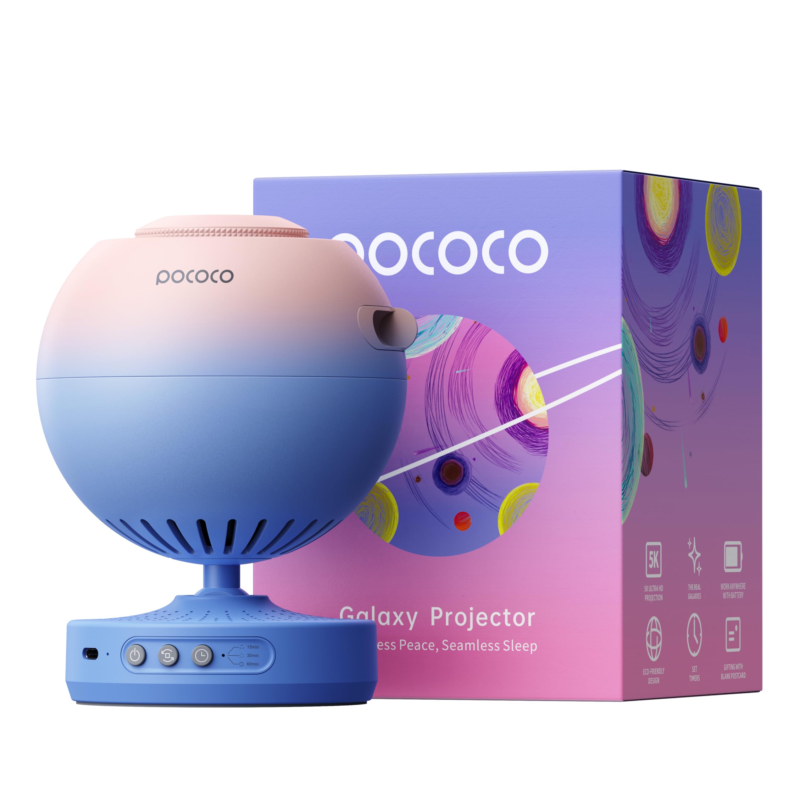 پروکتور گالکسی POCOCO Night Light با 5 دیسک، لنز 2 مگاپیکسل، قابل شارژ | عمر باتری 6 ساعته، تایمر، آسمان ستاره ای واقعی برای تزئین اتاق خواب، پلانتاریوم خانگی برای آرامش و مراقبت، هدایا برای بچه ها صورتی