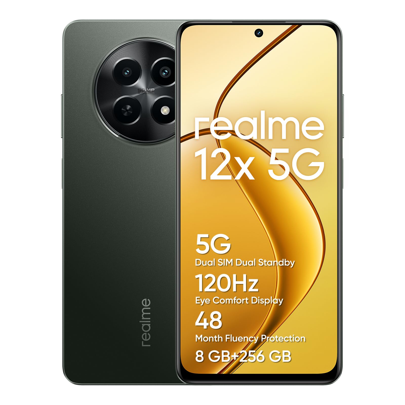 ریلمی 12ایکس 5G | دو سیم کارت | حافظه 8 گیگابایت | فضای ذخیره‌سازی 256 گیگابایت | نمایشگر 6.67 اینچ با نرخ تازه‌سازی 120هرتز | دوربین هوش مصنوعی 50 مگاپیکسل | دیمنزیتی 6100+ | باتری 5000 میلی‌آمپر | شارژ سریع 15وات | اندروید 14 | گارانتی 12 ماهه (مشکی درخشان)