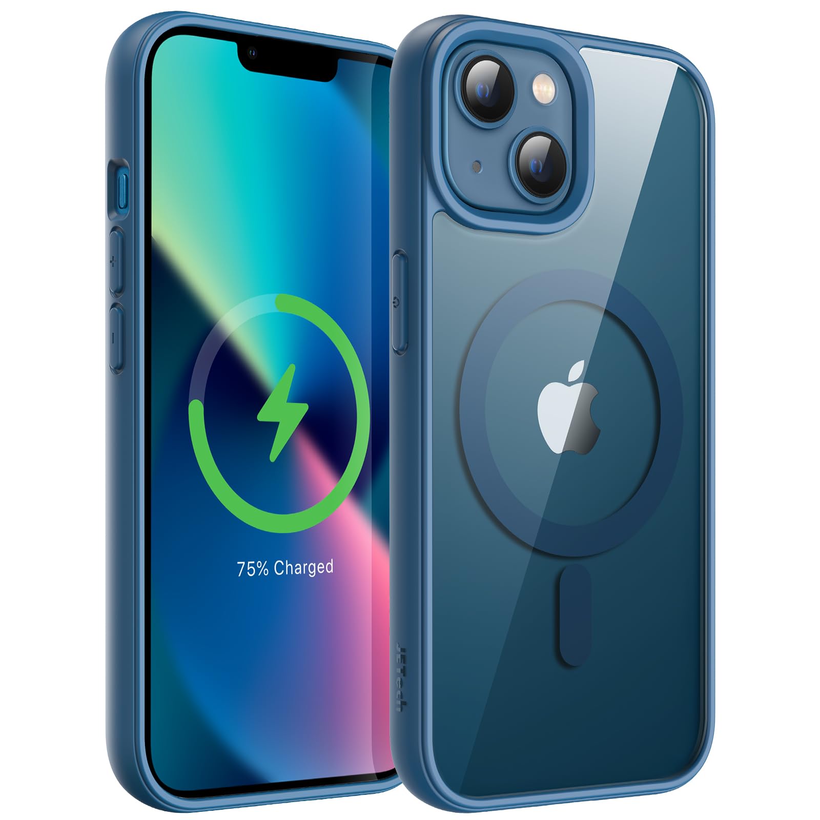 جلد مغناطیسی JETech برای iPhone 13 6.1 اینچ سازگار با MagSafe، کاور ضدضربه تلفن بند، فریم مات جامد رنگی TPU، عقب شفاف ضد خش (آبی)