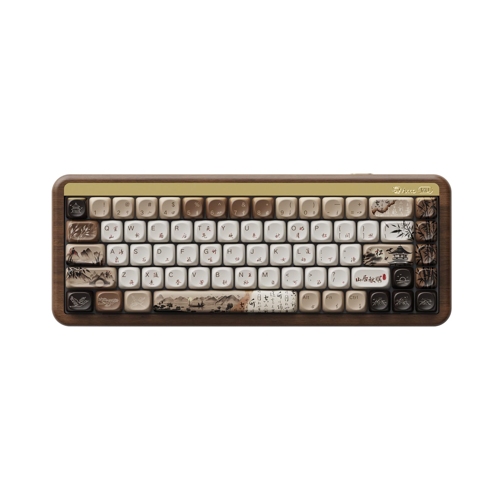 صفحه کلید بازی مکانیکی Akko با مورد چوبه جوز، MU01 Mountain Seclusion 65% 68-Key RGB 2.4G بی‌سیم/بلوتوث/سیمی با قابلیت تعویض داغ PBT Dye-Sub برای مک و وین سوییچ رز Akko چوب صندل Mountain Seclusion