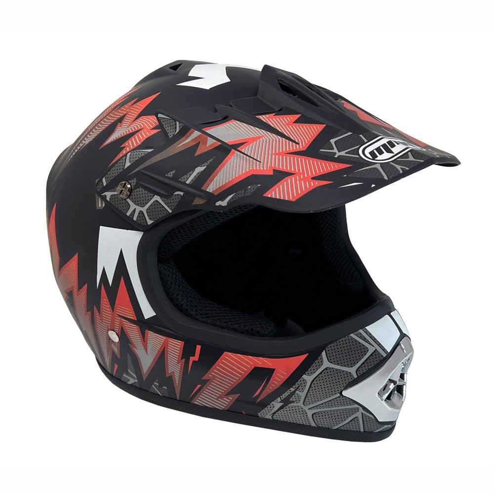 کاسکت موتورسواری بزرگسال MMG DOT - MX ATV Dirt Bike Motocross UTV - با عینک محافظ XL YOUTH - گرافیک قرمز