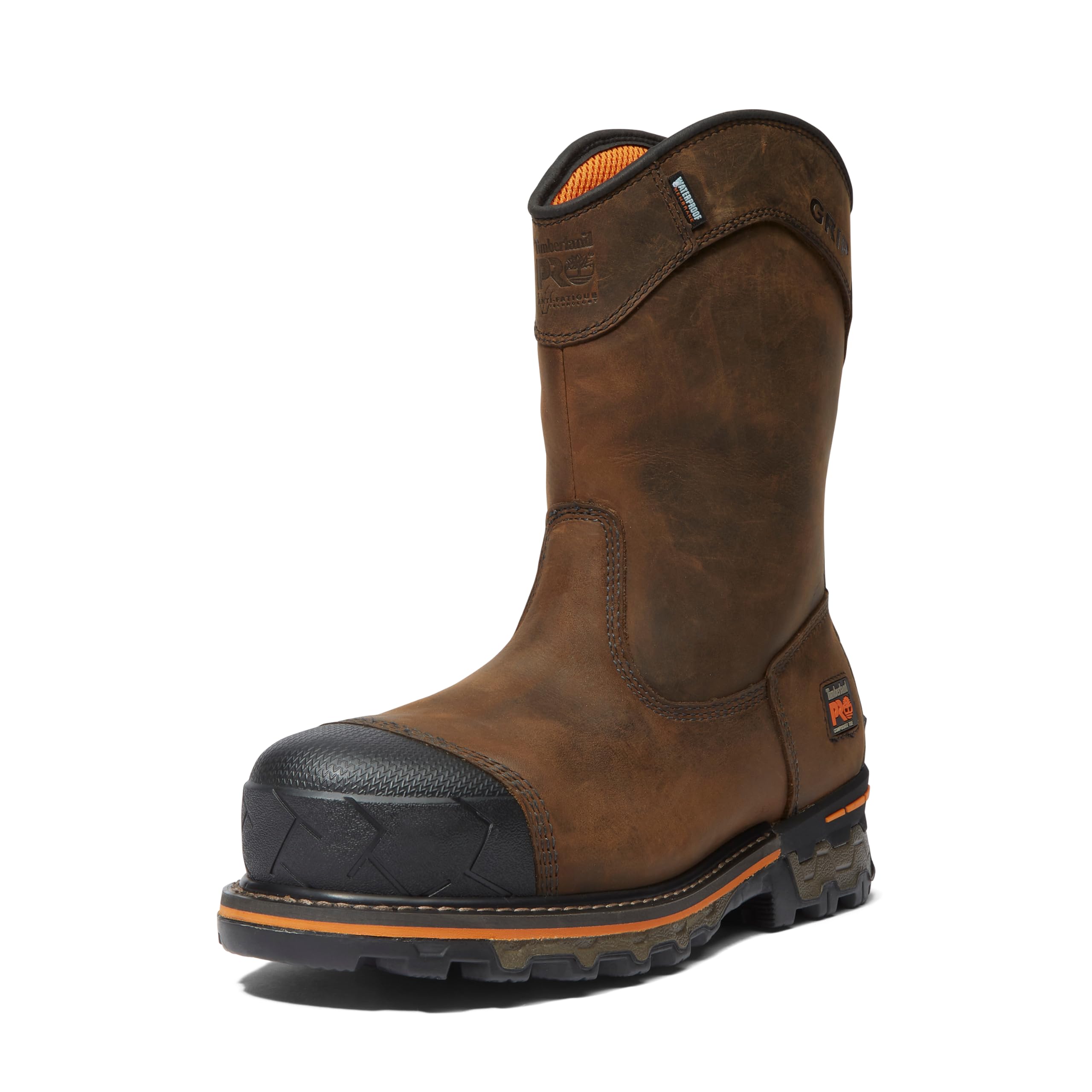 Timberland PRO Boondock، کفش صنعتی مردانه با نوک ایمنی کامپوزیت Pull-on، مقاوم در برابر سوراخ‌های نیزه، عایق شده و ضد آب با سایز 49.5 اروپا و رنگ قهوه‌ای گسترده-2024 جدید