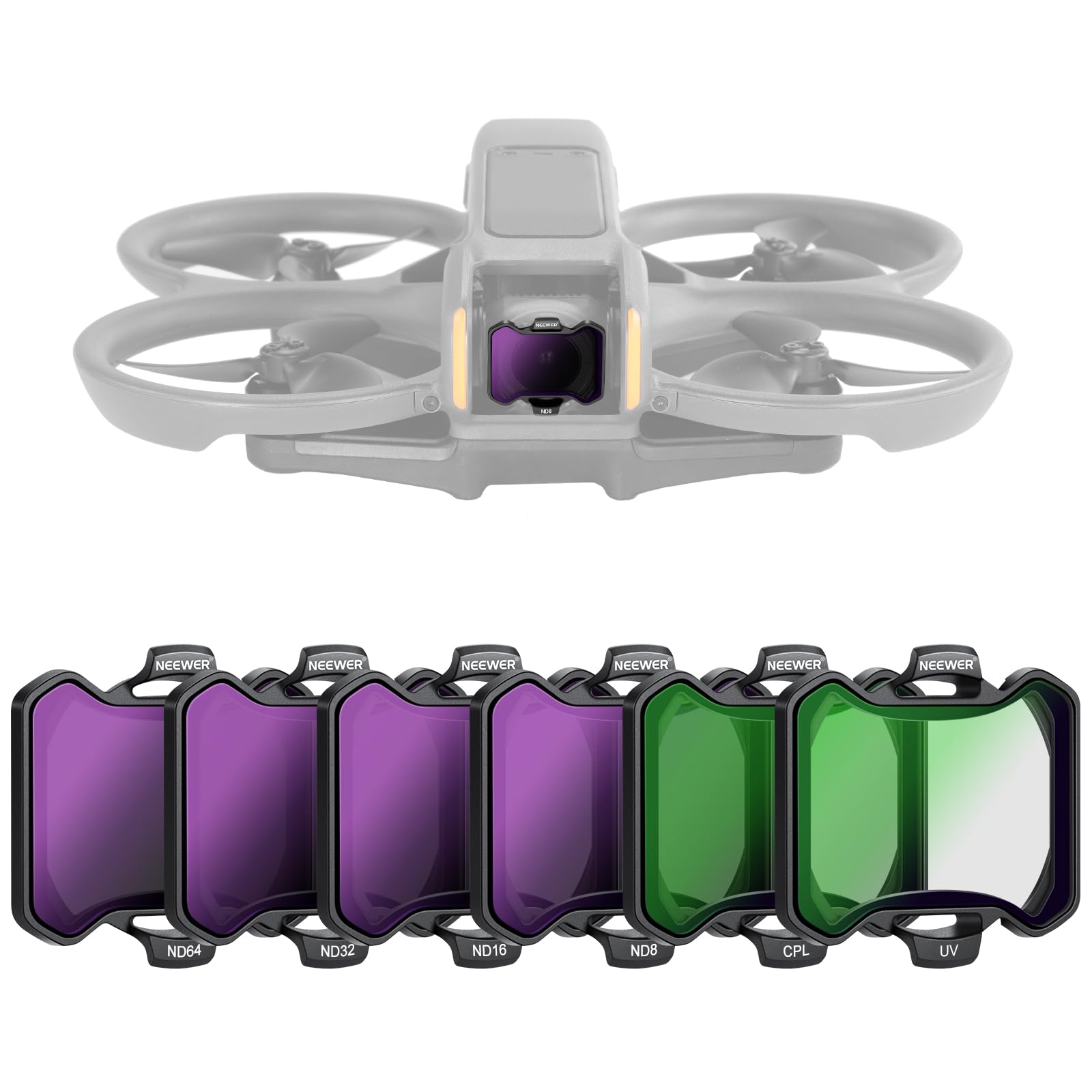 ست فیلتر Snap On ND&UV&CPL از NEEWER سازگار با DJI Avata 2، 6 بسته فیلتر UV و CPL و فیلتر چگالی نیوترال، ND8 ND16 ND32 ND64، قاب فوق لوکس و شیشه HD دو روکه منظر