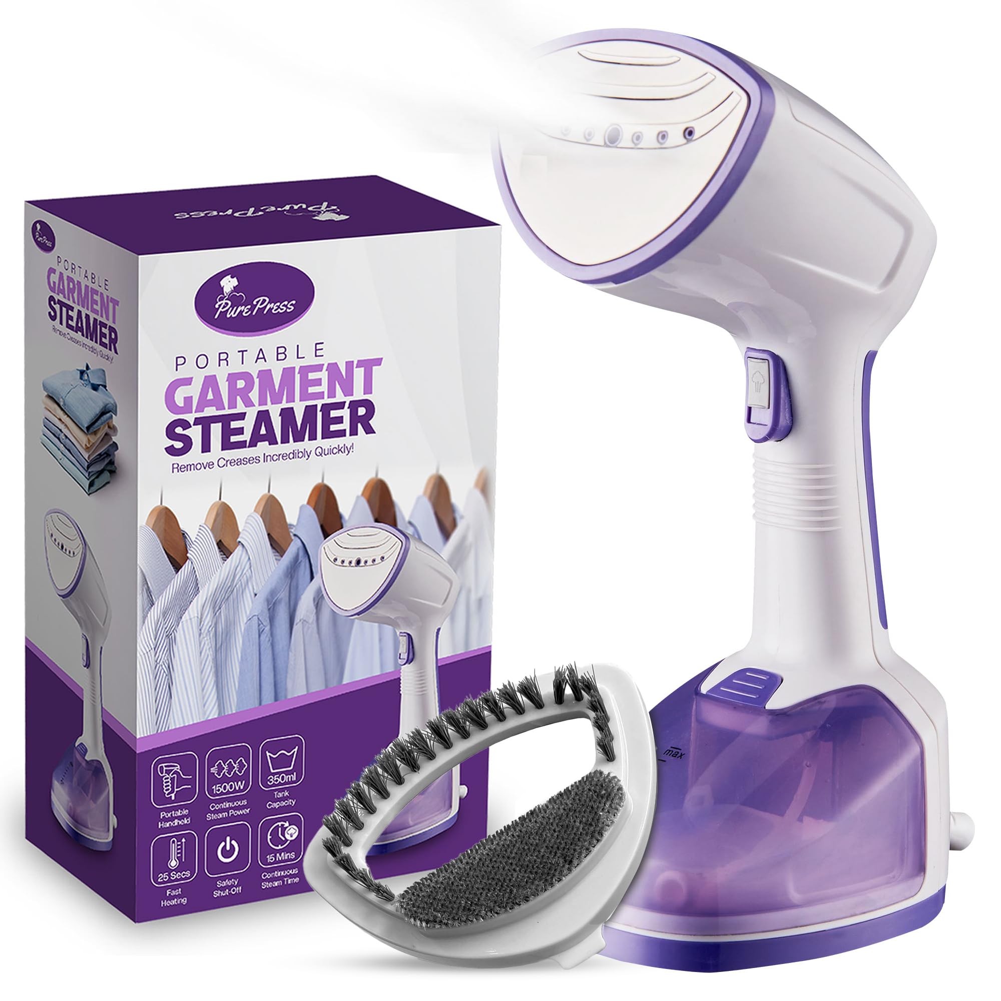 Clothes Steamer - Powerful 1500W Clothes Steamer Handheld - Clothes Steamer For Home - Upgraded 350ML Water Tank - Travel Steamer For Clothes - 25s Heat Up - Wrinkle Remover