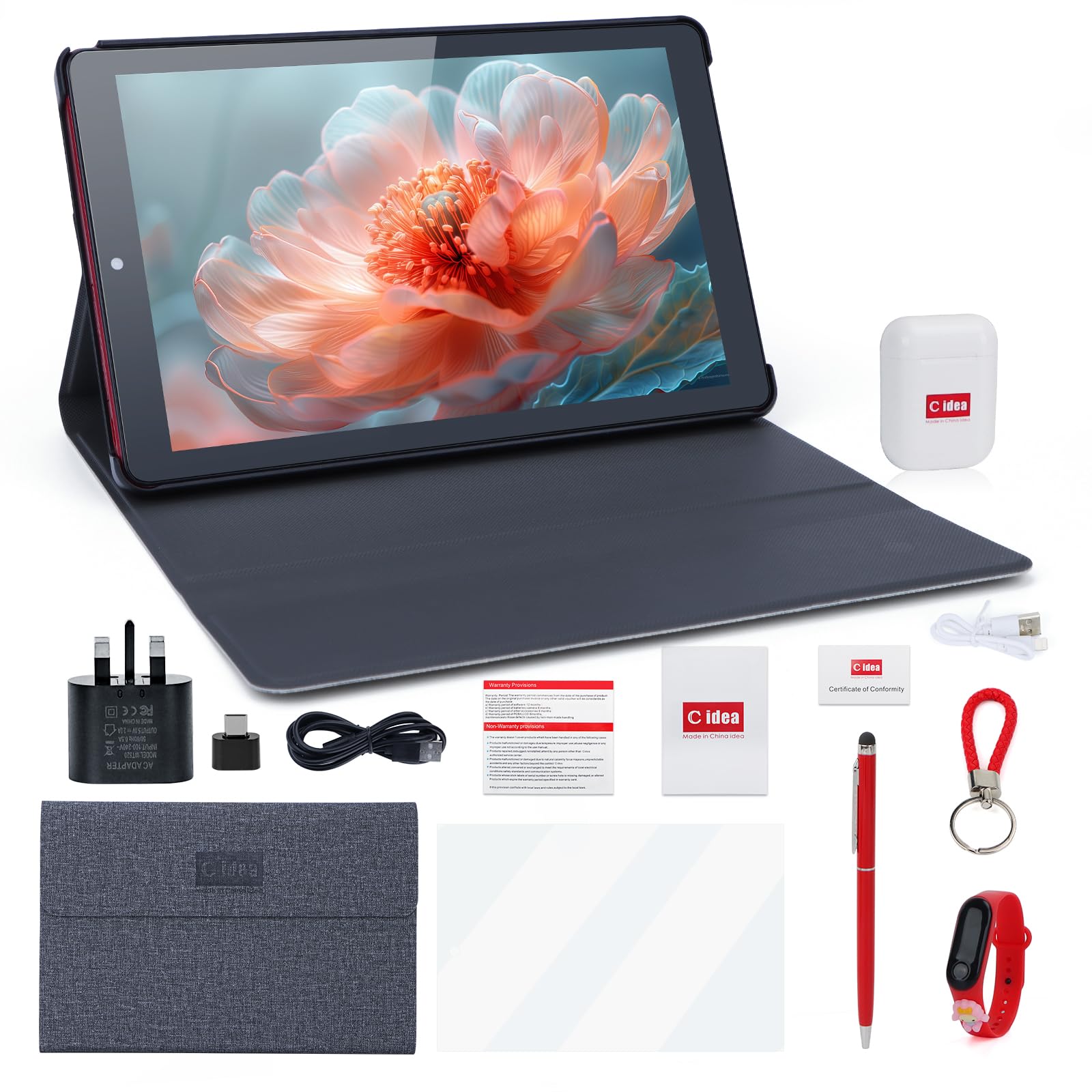 تبلت سی آیدیا 9 اینچ، 8 گیگابایت + 512 گیگابایت، WiFi 5G LTE، اندروید ۱۲، تبلت قابل افزایش حافظه با 512 گیگابایت TF، دوربین دوگانه 5 مگاپیکسل + 8 مگاپیکسل همراه با کیف، تبلت برای بزرگسالان و نوجوانان، CM915 (خاکستری) خاکستری