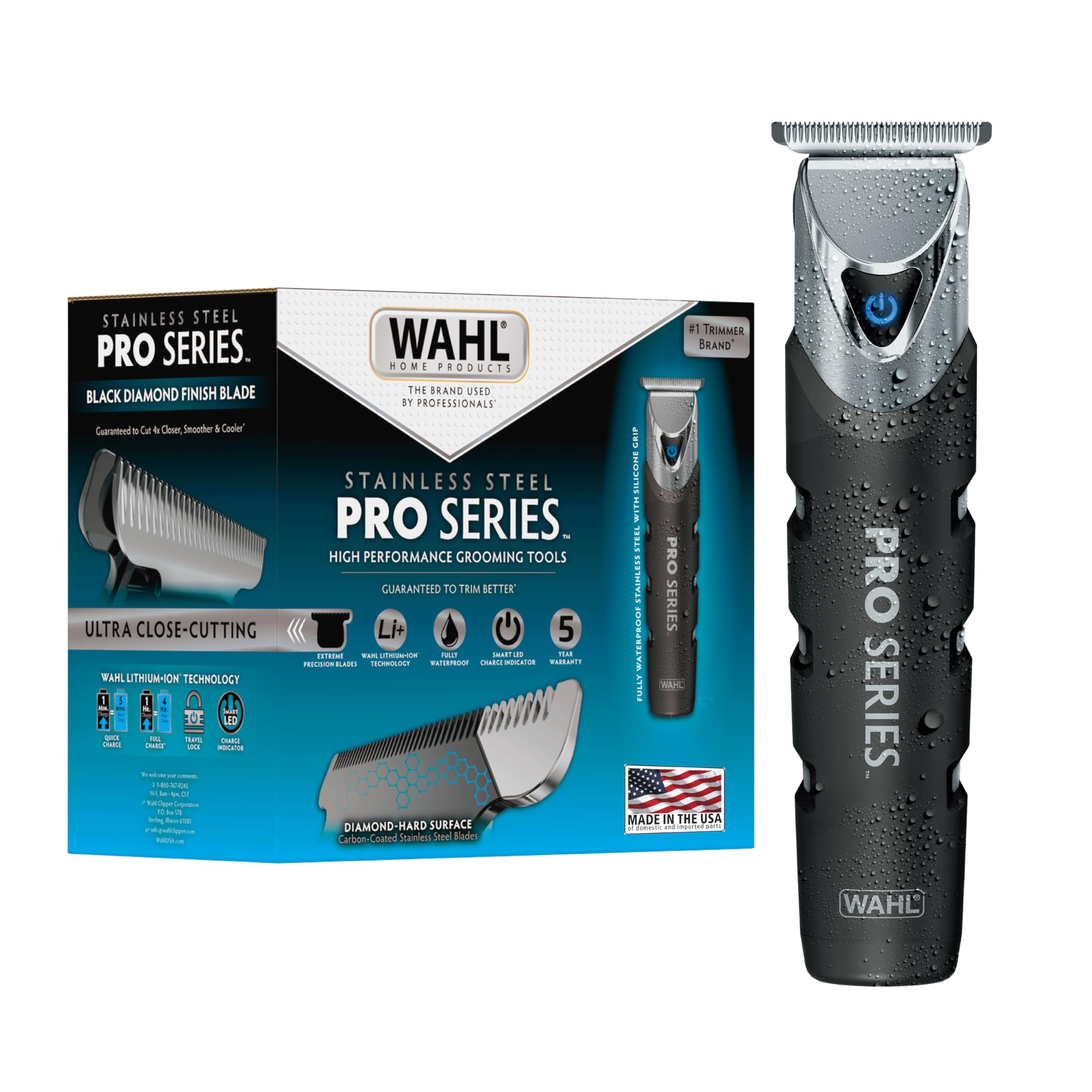 تراش موهای جارویی قابل شارژ و بی‌سیم Wahl Pro Series Forever Blade Stainless Steel برای مردان با دسته ضد لغزش و شارژ USB، ساخت ایالات متحده آمریکا - مدل 3026017